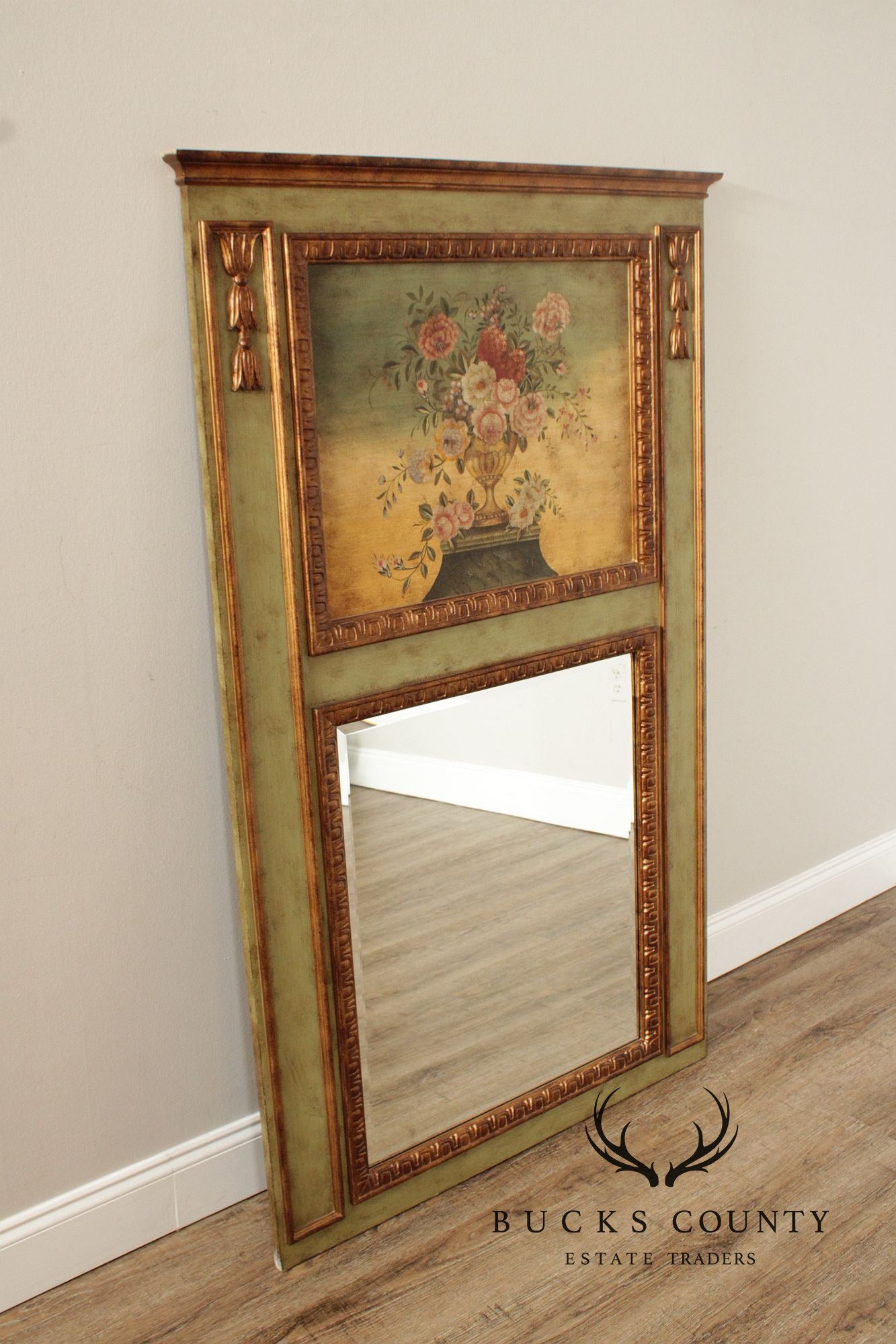 Traditional Distress Painted Large Trumeau Mirror