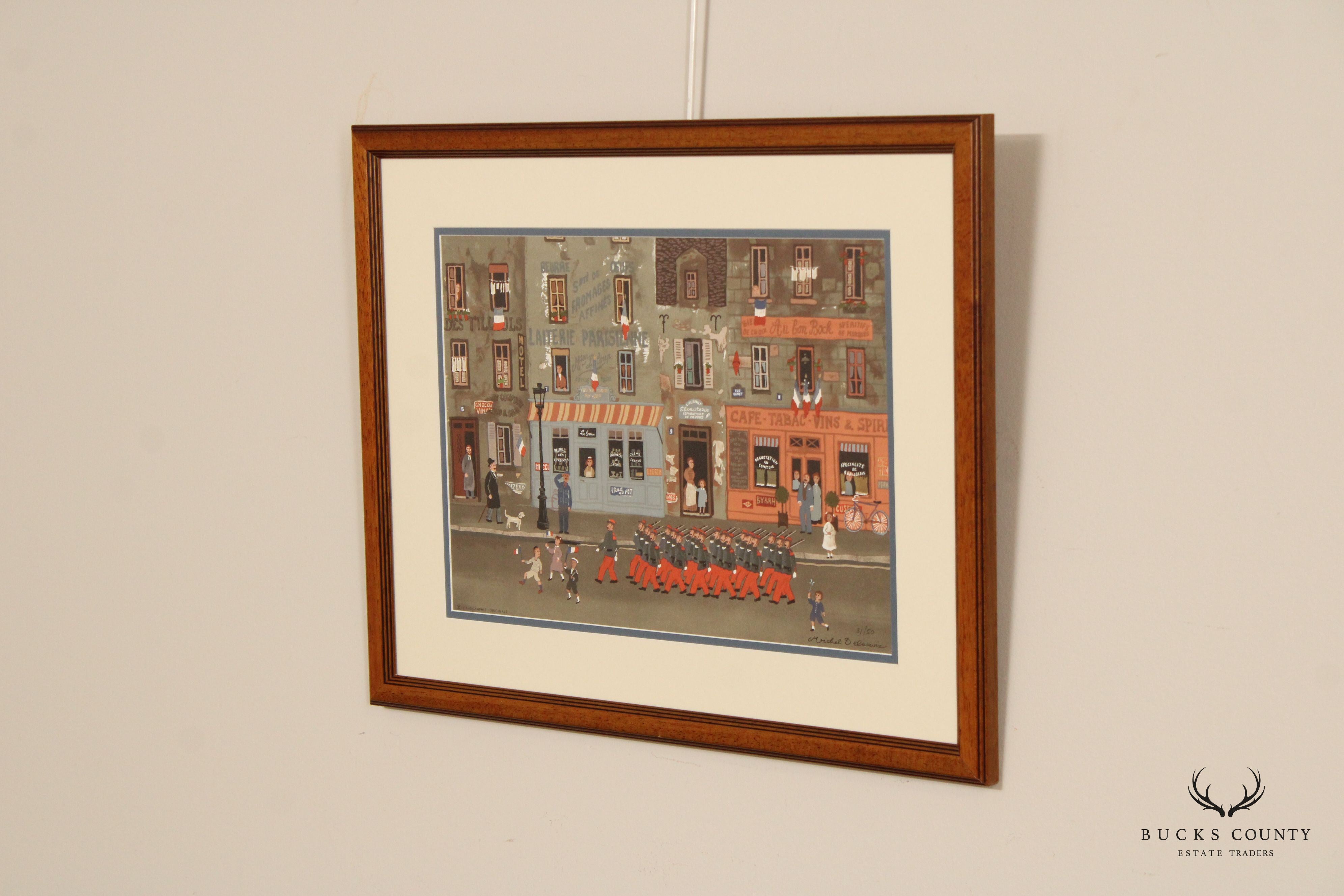 Michel Delacroix 'Le Defile du 14 Juillet' Framed Original Lithograph