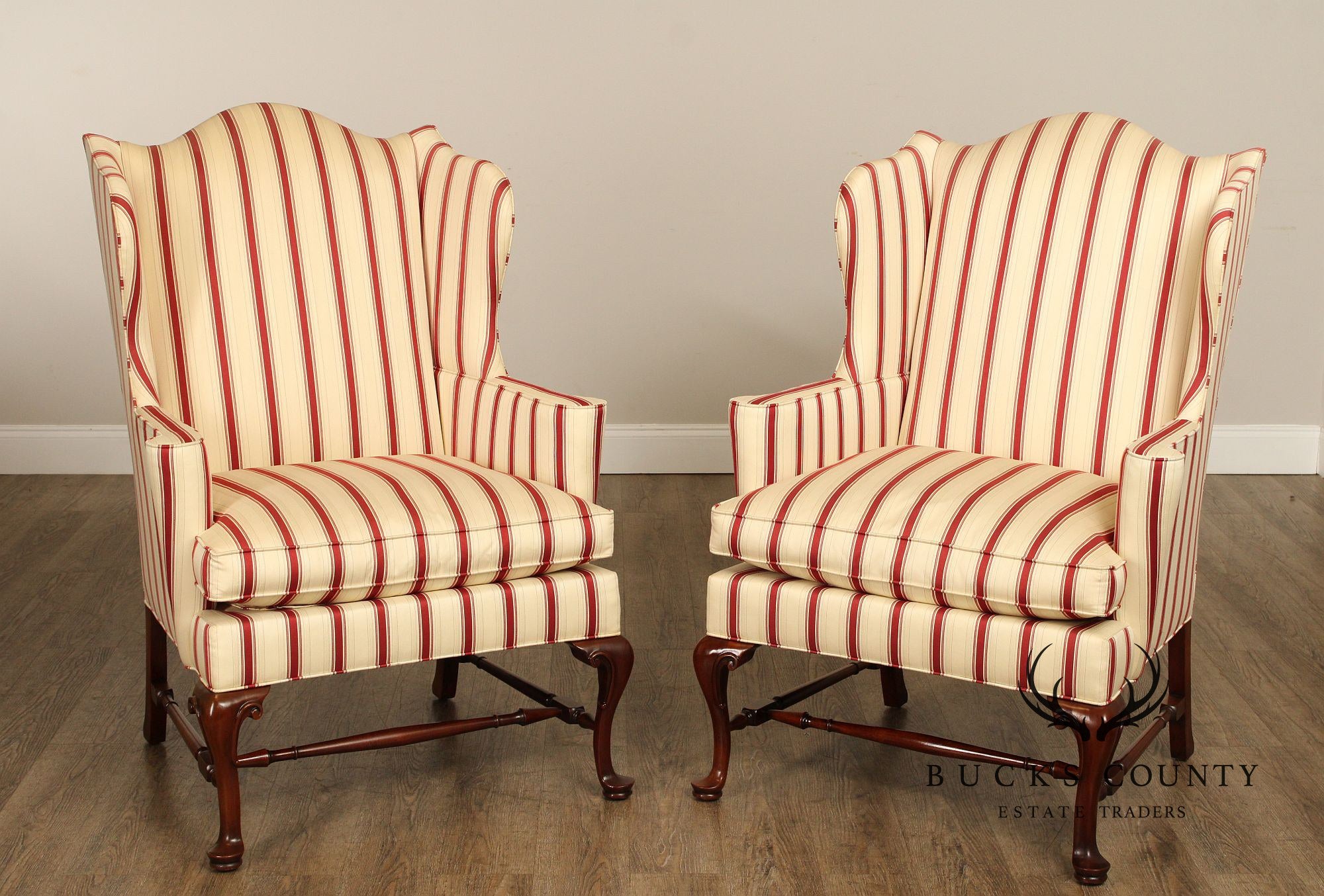 Southwood Queen Anne Style Pair of Mahogany Wing Chairs