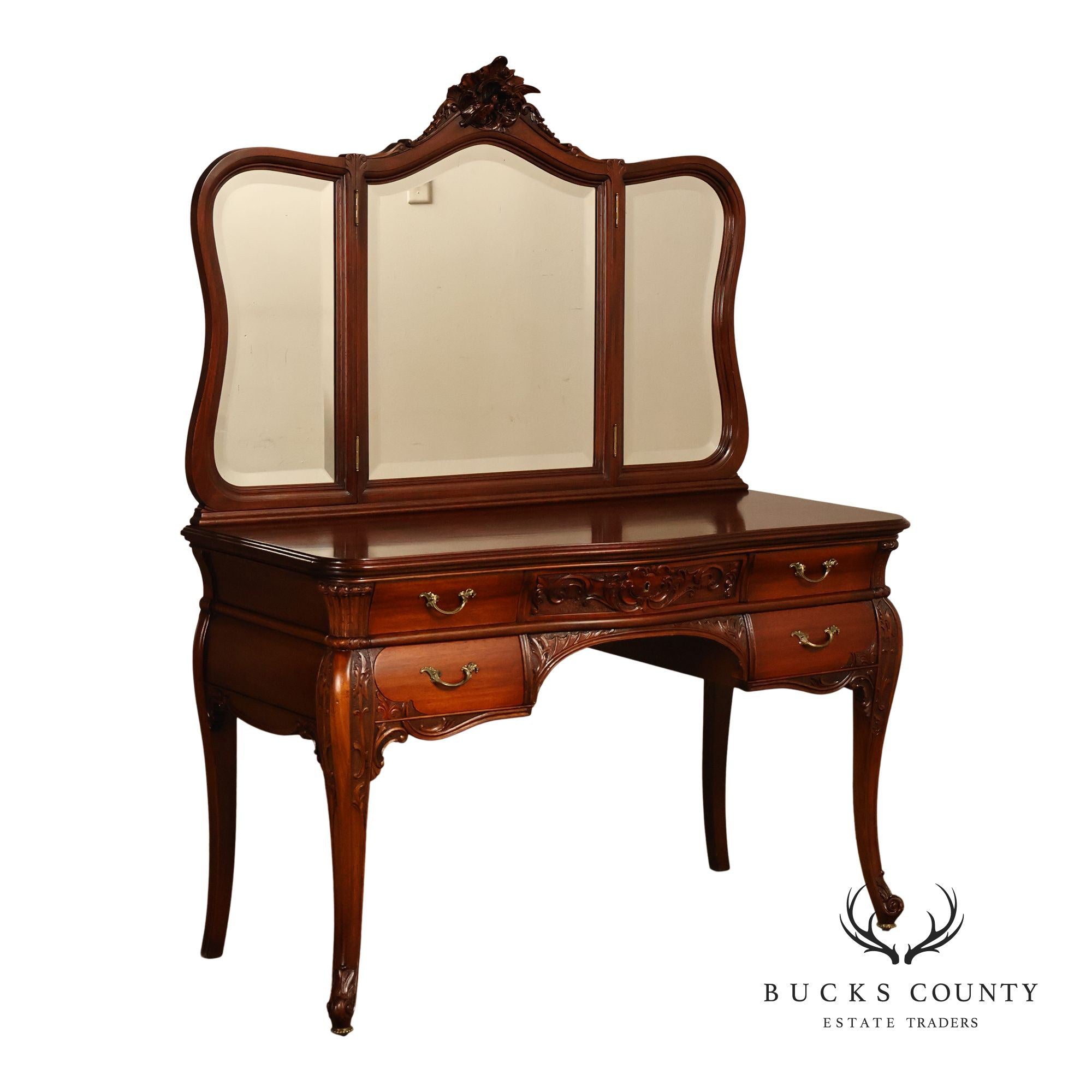 RJ Horner Antique Carved Mahogany Vanity With Mirror