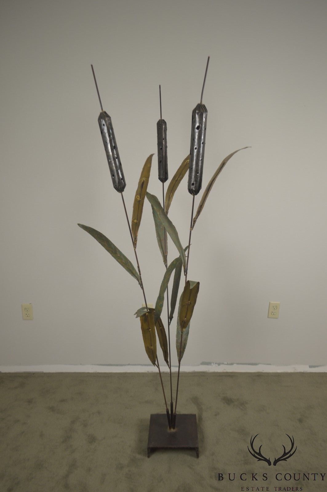 Brutalist Mid Century 72" Tall Cattail Metal Floor Sculpture