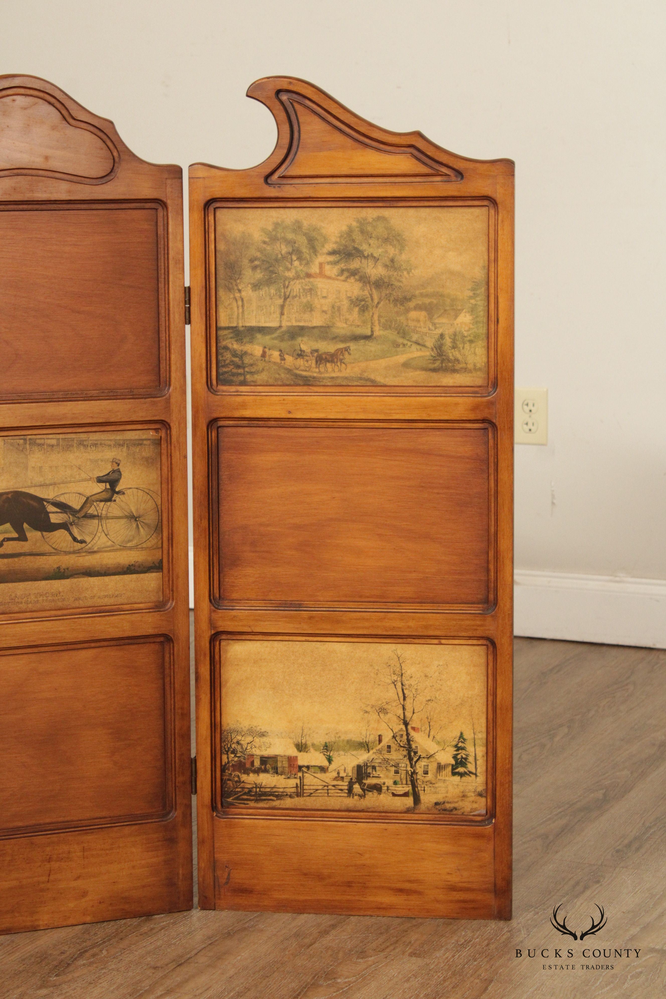 Vintage Three-Panel Decoupage Folding Screen