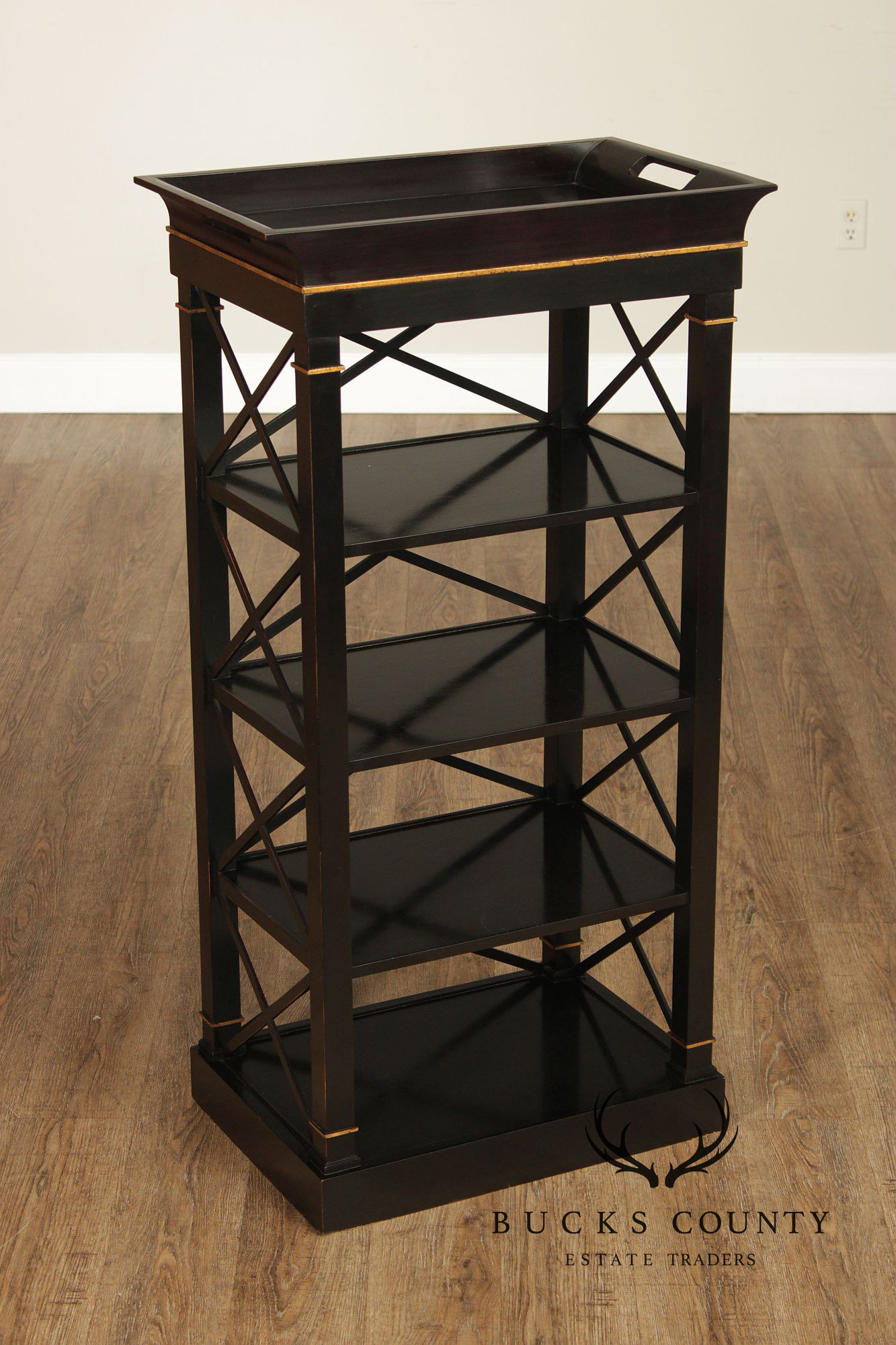 Baker Furniture Neoclassical Style Pair of Tray Top Bookcases