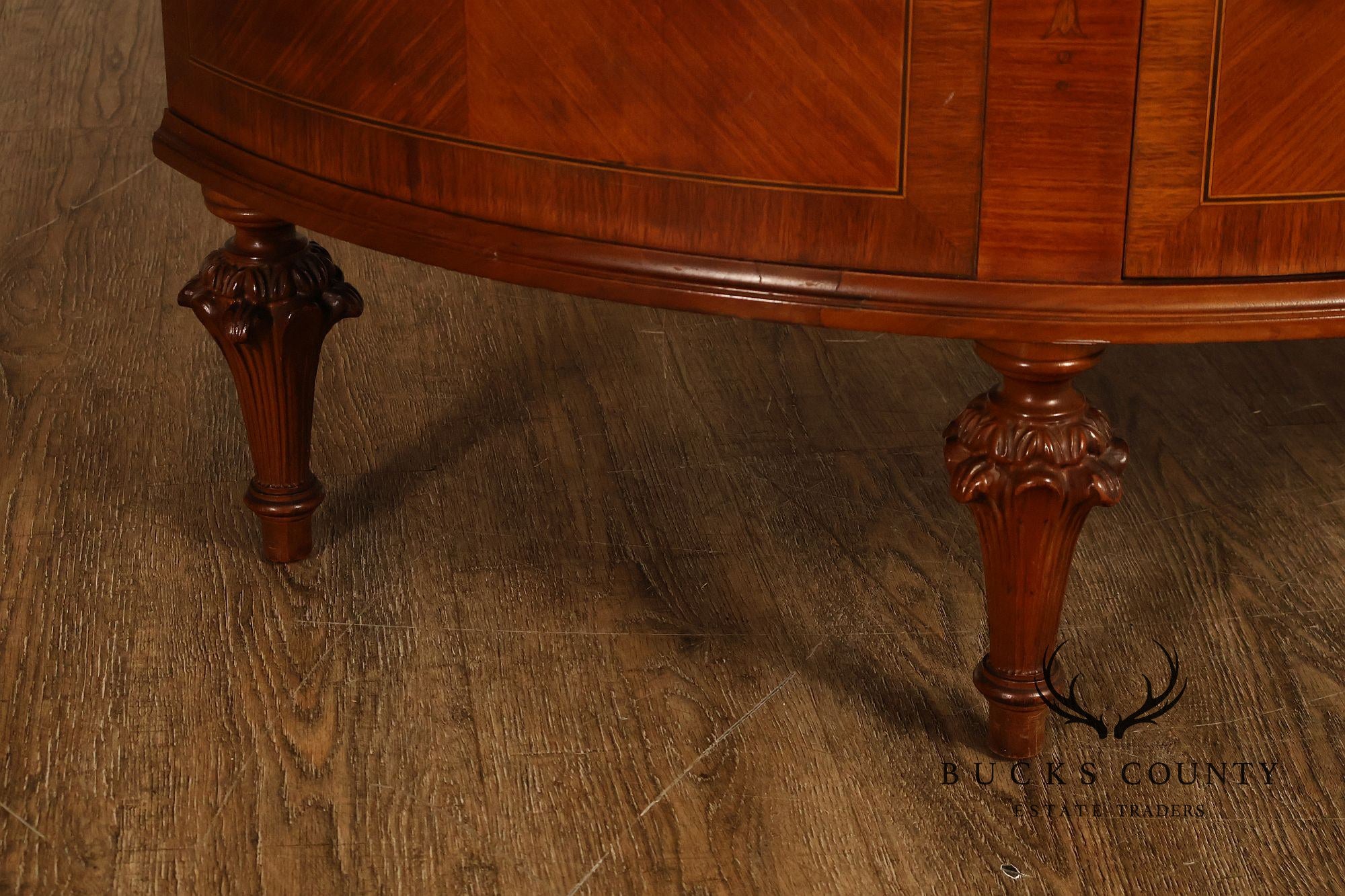 Antique French Louis XVI Neoclassical Inlaid Demilune Marble Top Commode