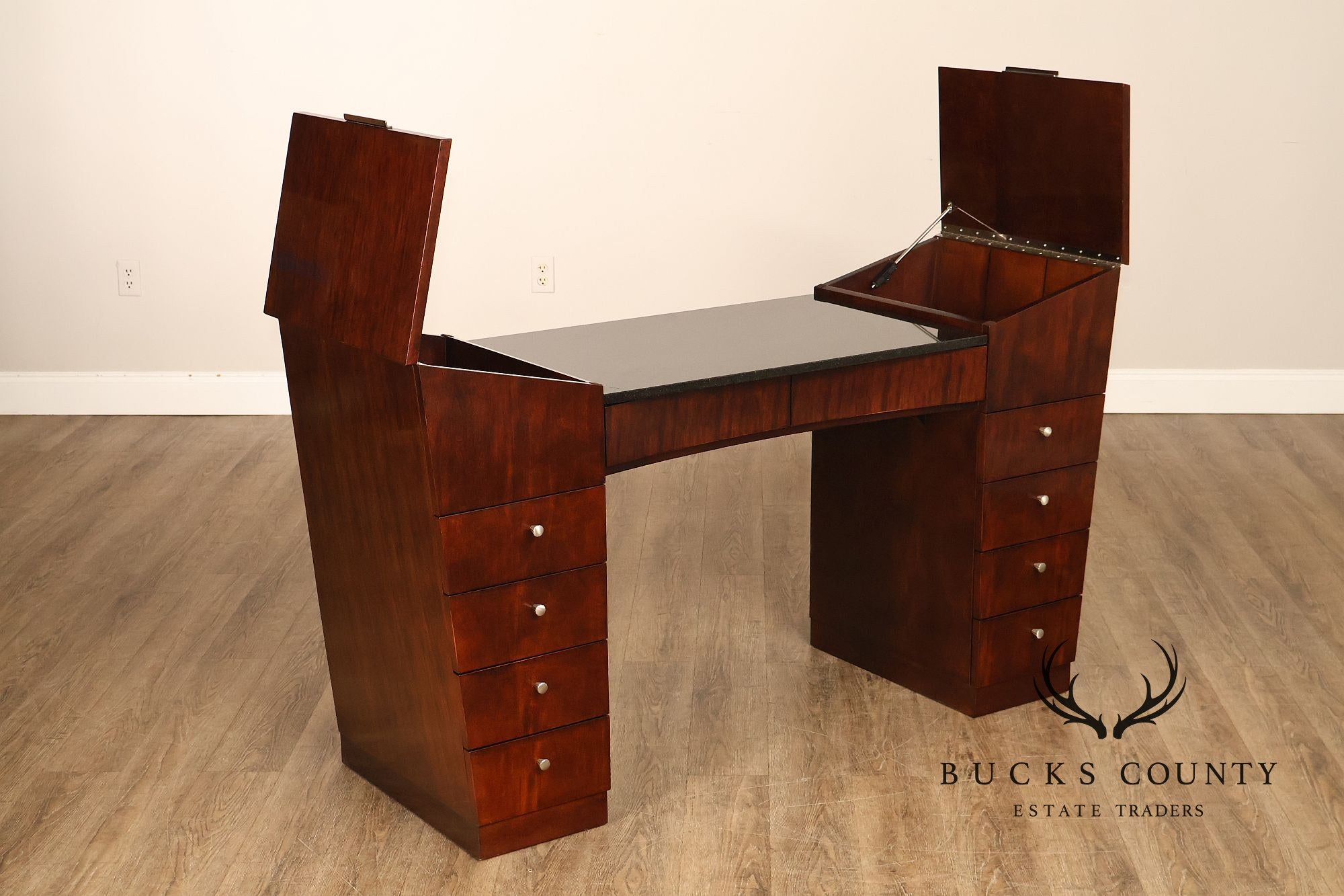 Hickory White Mahogany Art Deco Style Vanity Desk With Mirror