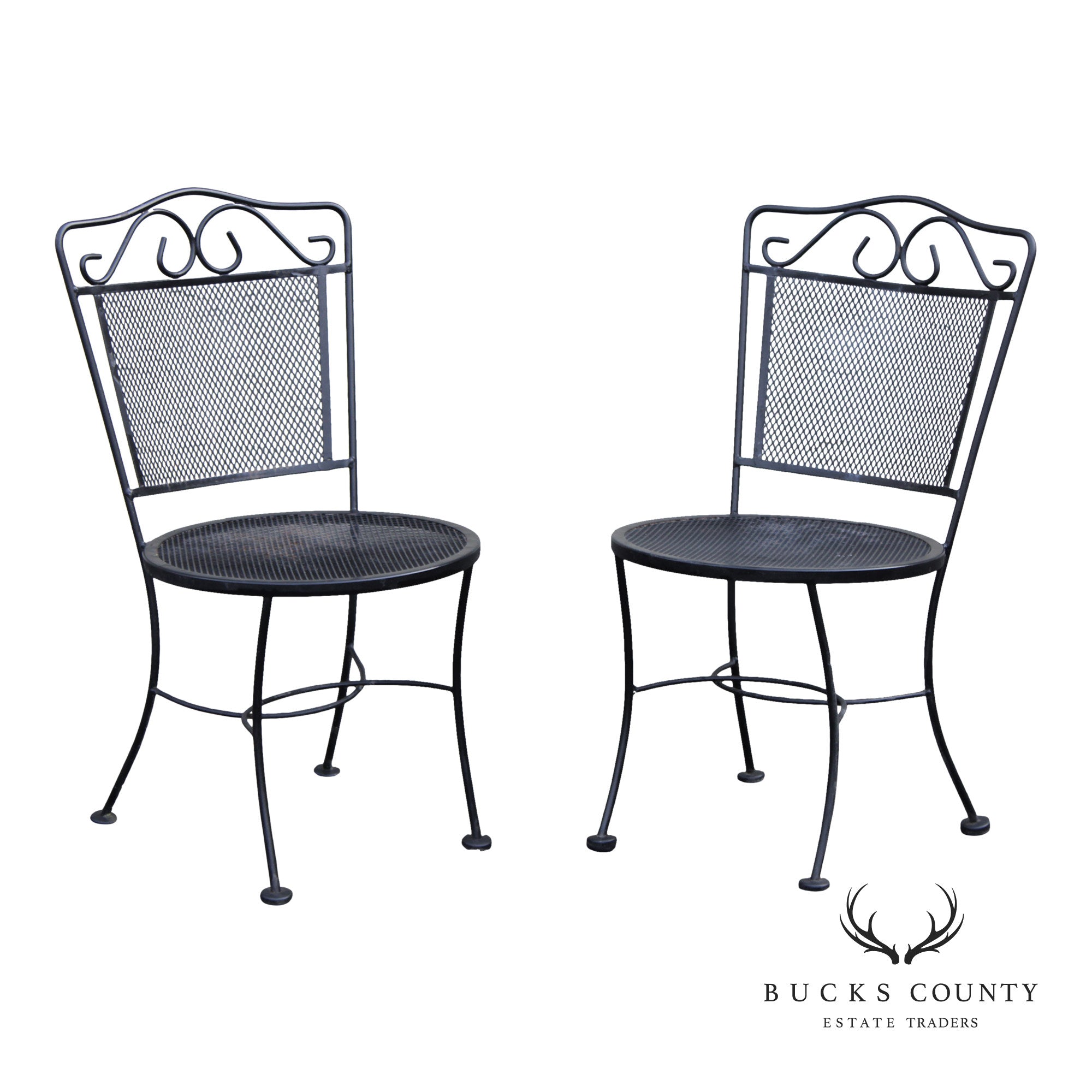 Vintage Pair of Wrought Iron Outdoor Patio Side Chairs