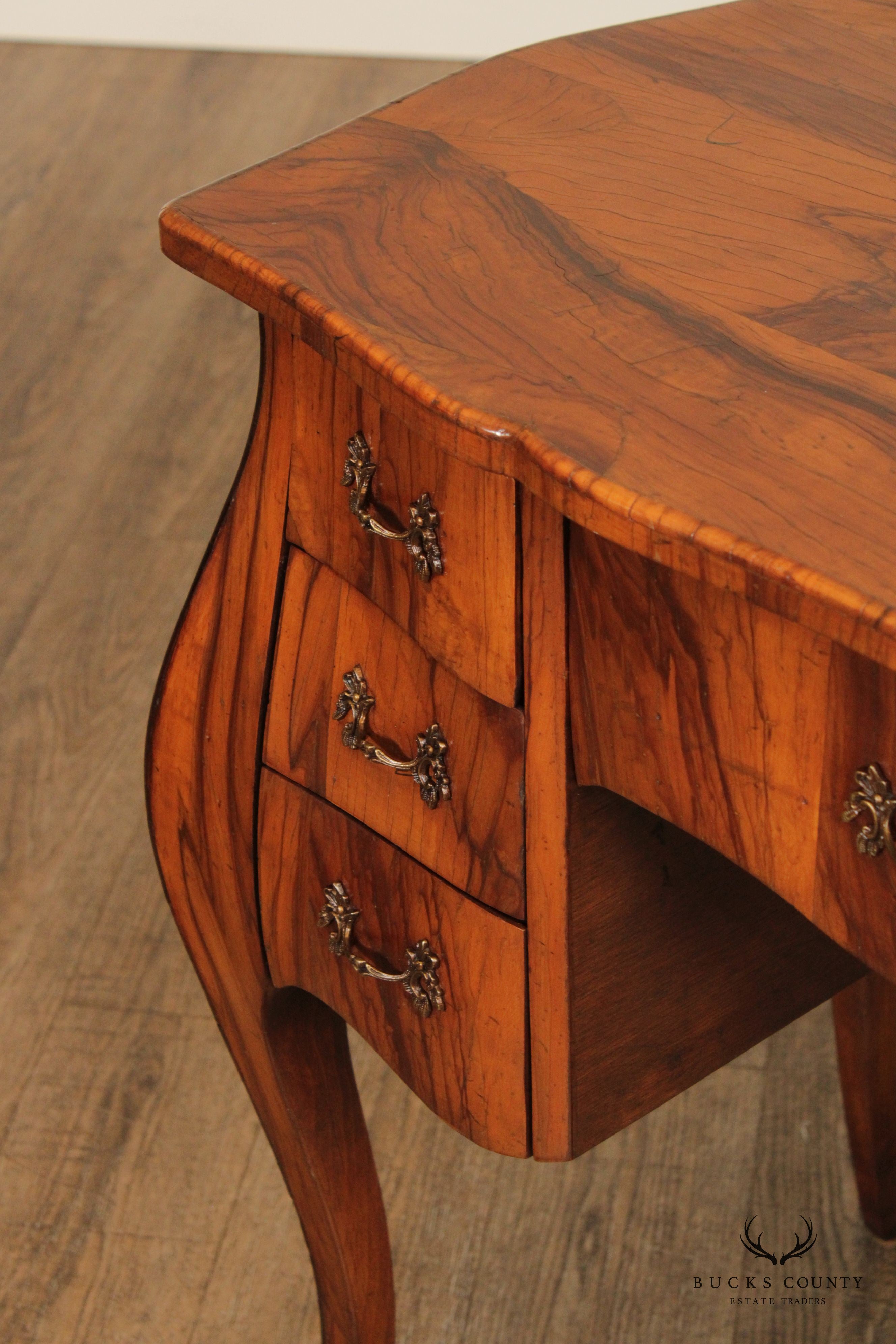 Italian Rococo Style Olive Wood Bombe Writing Desk