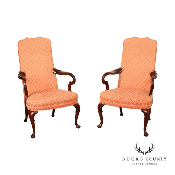 Hickory Chair Queen Anne Style Pair of Mahogany Armchairs