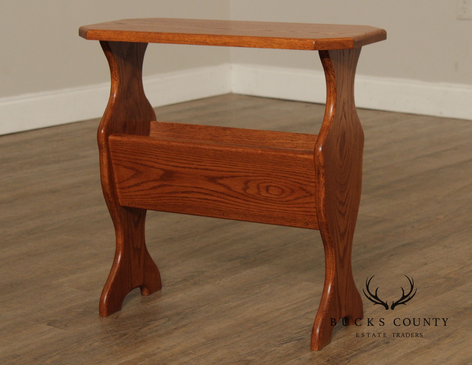 Vintage Oak Magazine Rack Side Table
