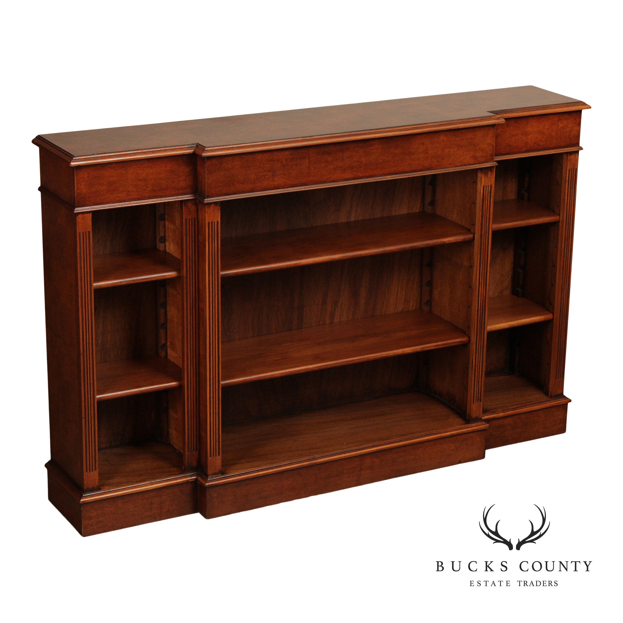 Quality Pair Of English Walnut Open Bookcases