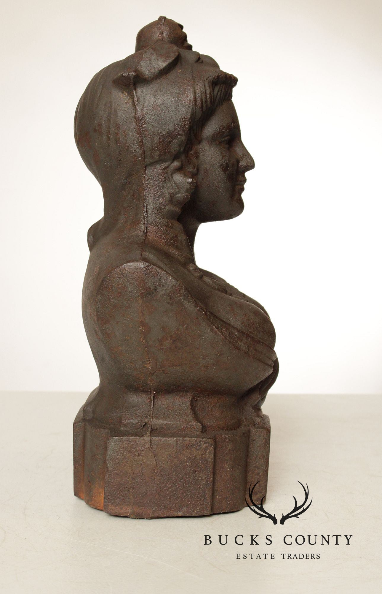 Antique Cast Iron Victorian Maiden's Bust Statue