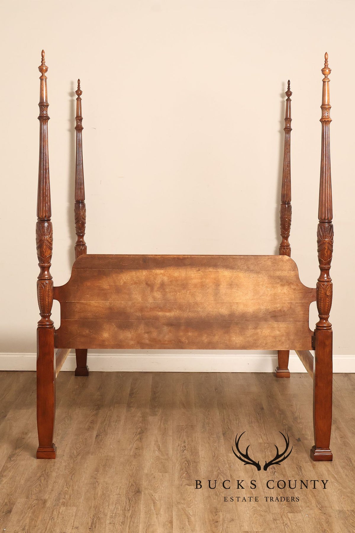 Traditional Rice Carved Mahogany Four Poster Bed