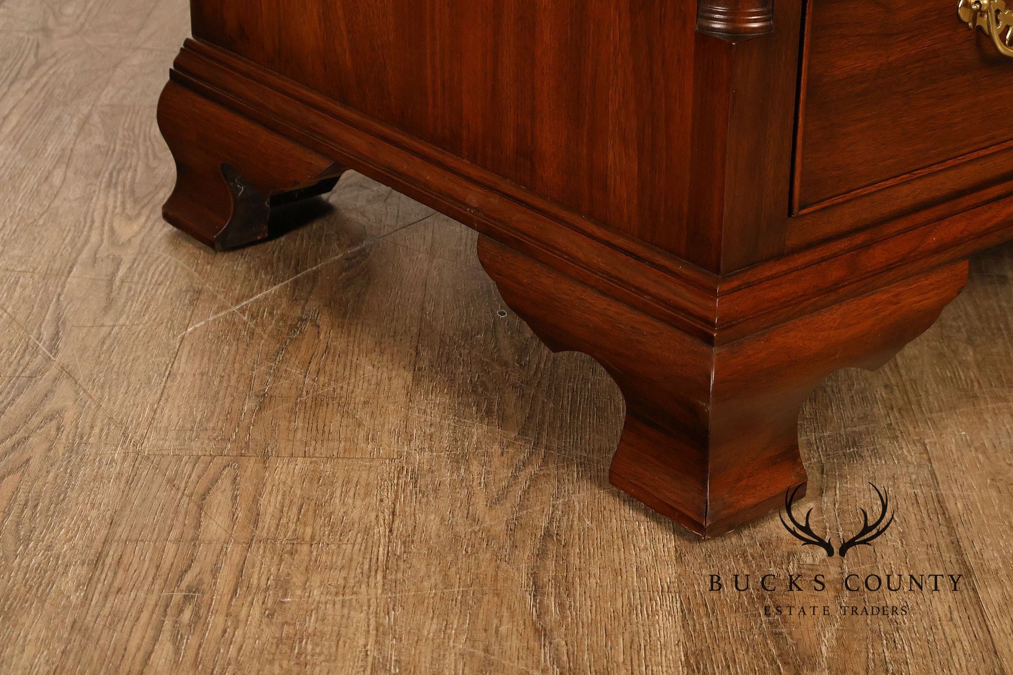 HENKEL HARRIS CHIPPENDALE STYLE TWO PART BLACK WALNUT BLIND DOOR SECRETARY DESK