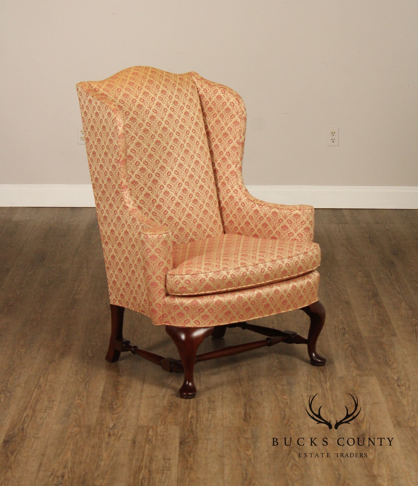 Hickory Chair Queen Anne Style Mahogany Wingback Armchair