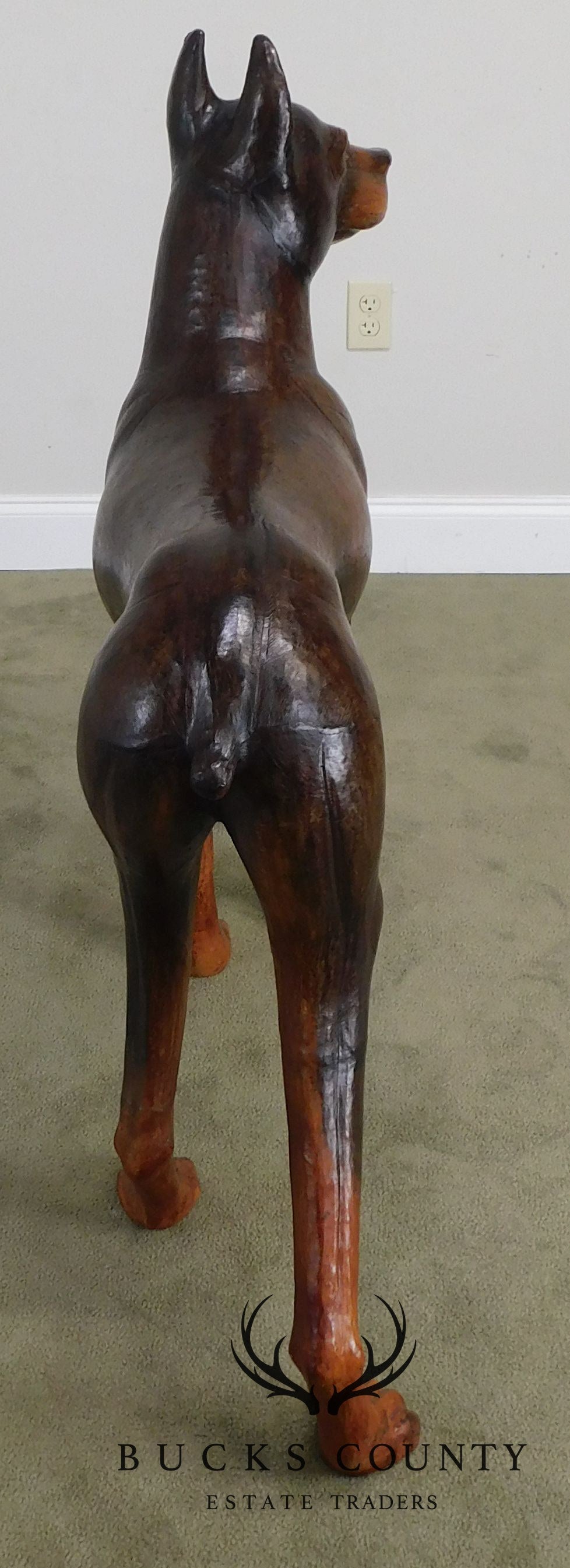 Life Size Leather Wrapped Doberman Pinscher Dog Statue