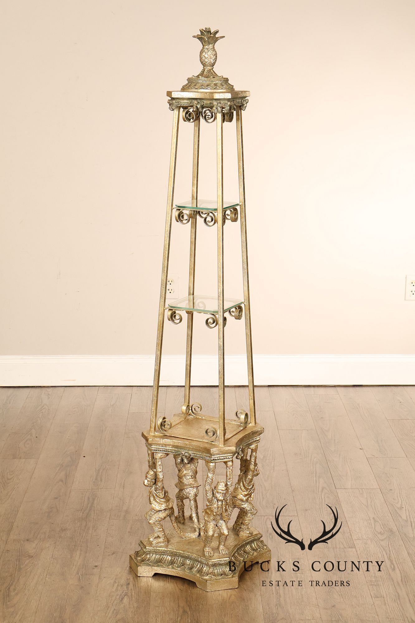 Figural Monkey Form Gilt Metal Obelisk Étagère