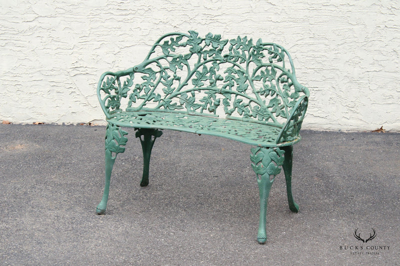English Traditional Cast Iron Oak and Acorn Outdoor Garden Bench