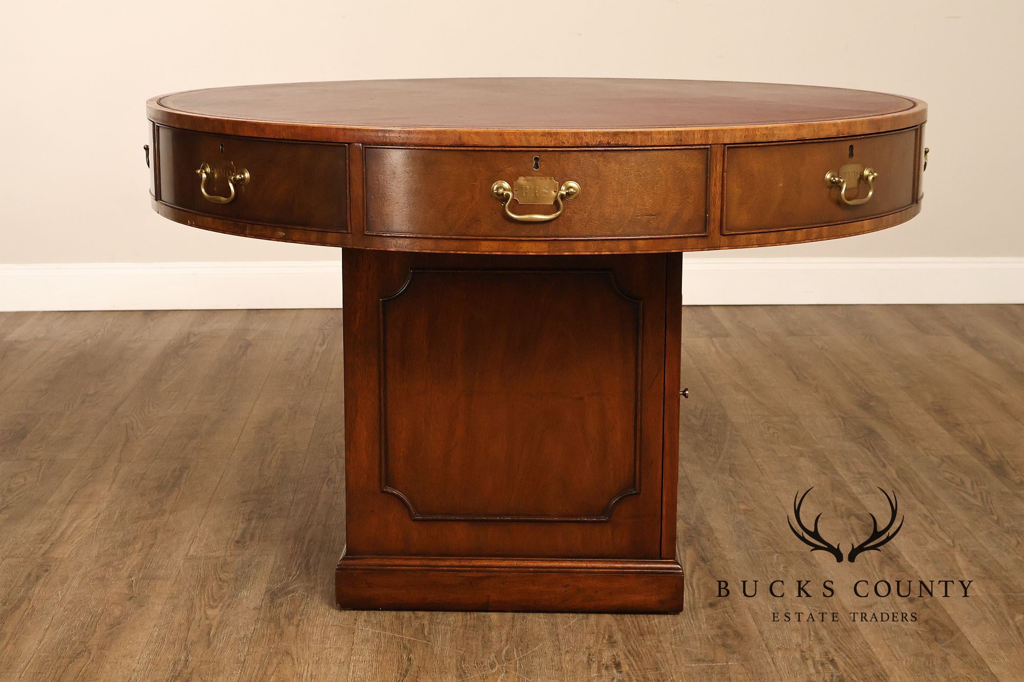 Kittinger Leather Top Round Rent Table With Drawers T295
