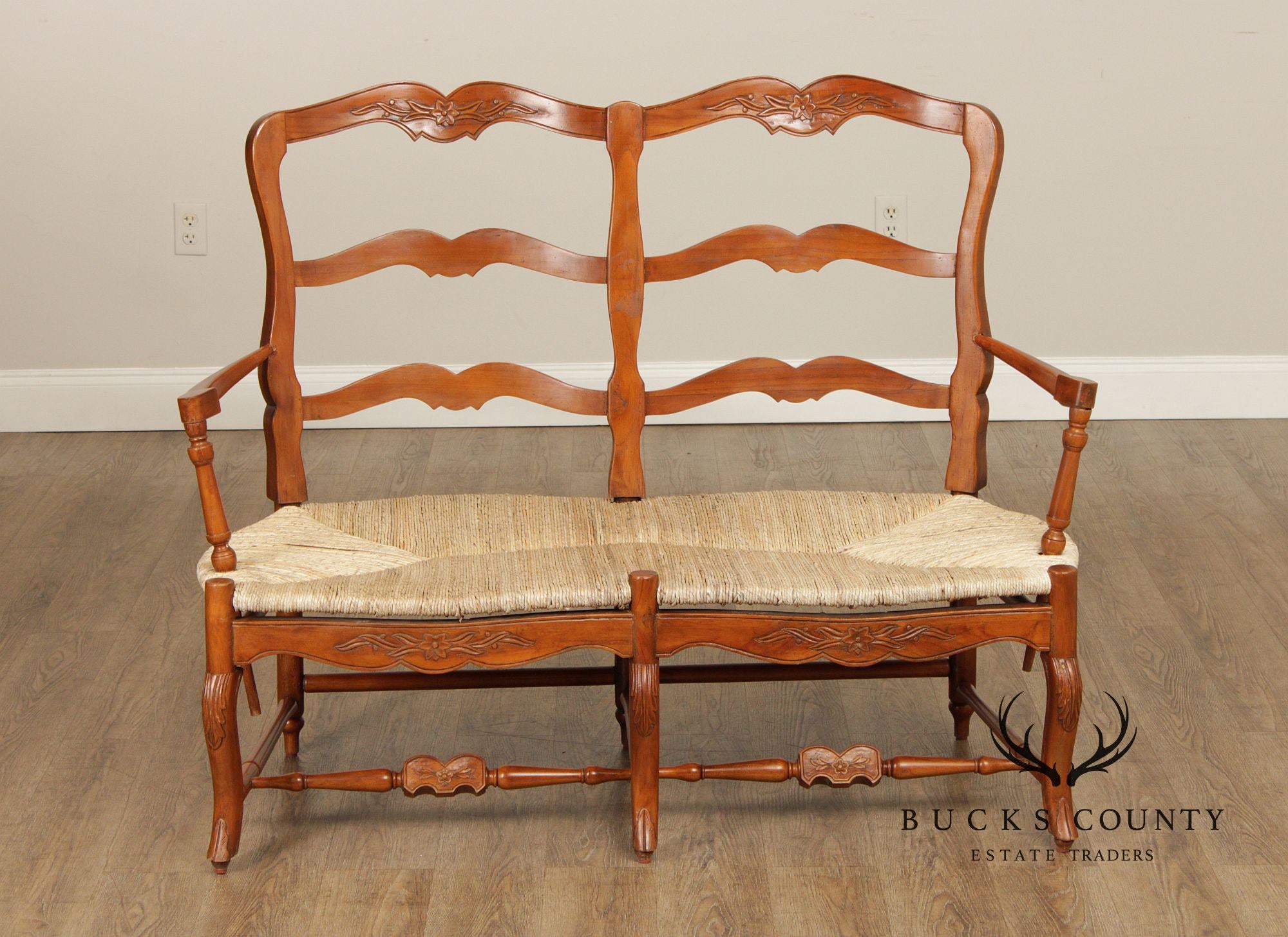 French Country Style Vintage Rush Seat Settee