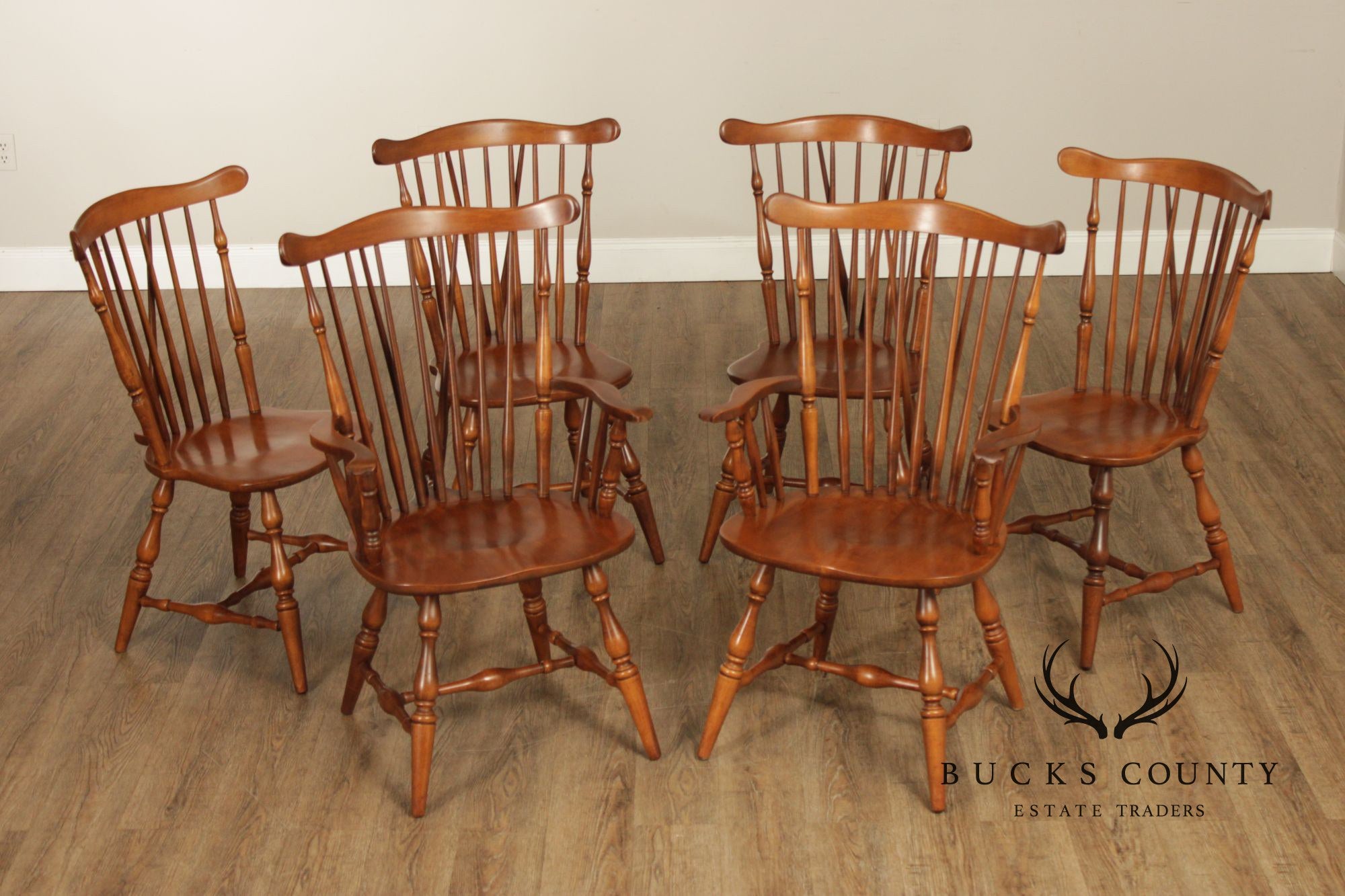 Heywood Wakefield Vintage Set of Six Maple Windsor Dining Chairs