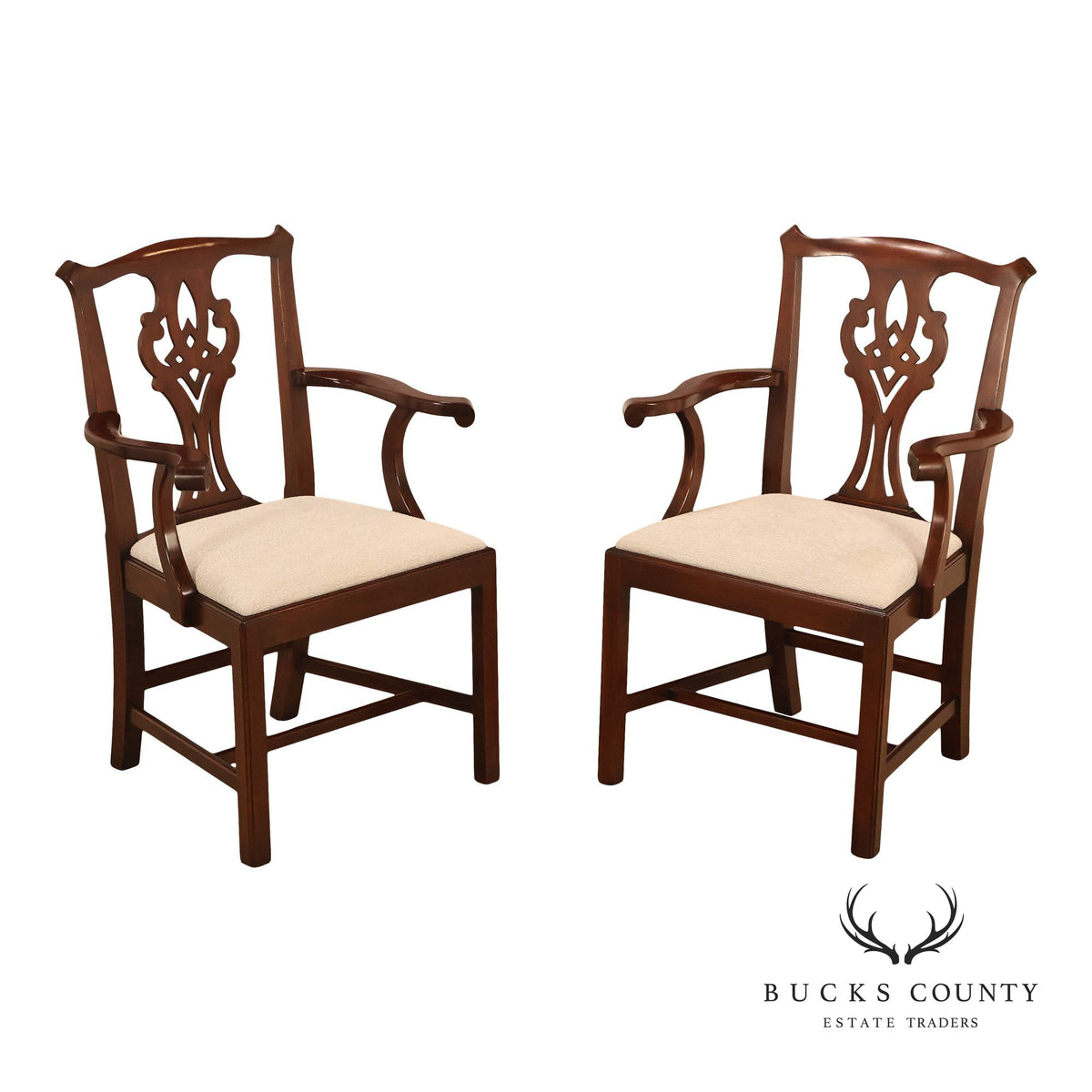 Henkel Harris Chippendale Style Pair of Mahogany Armchairs