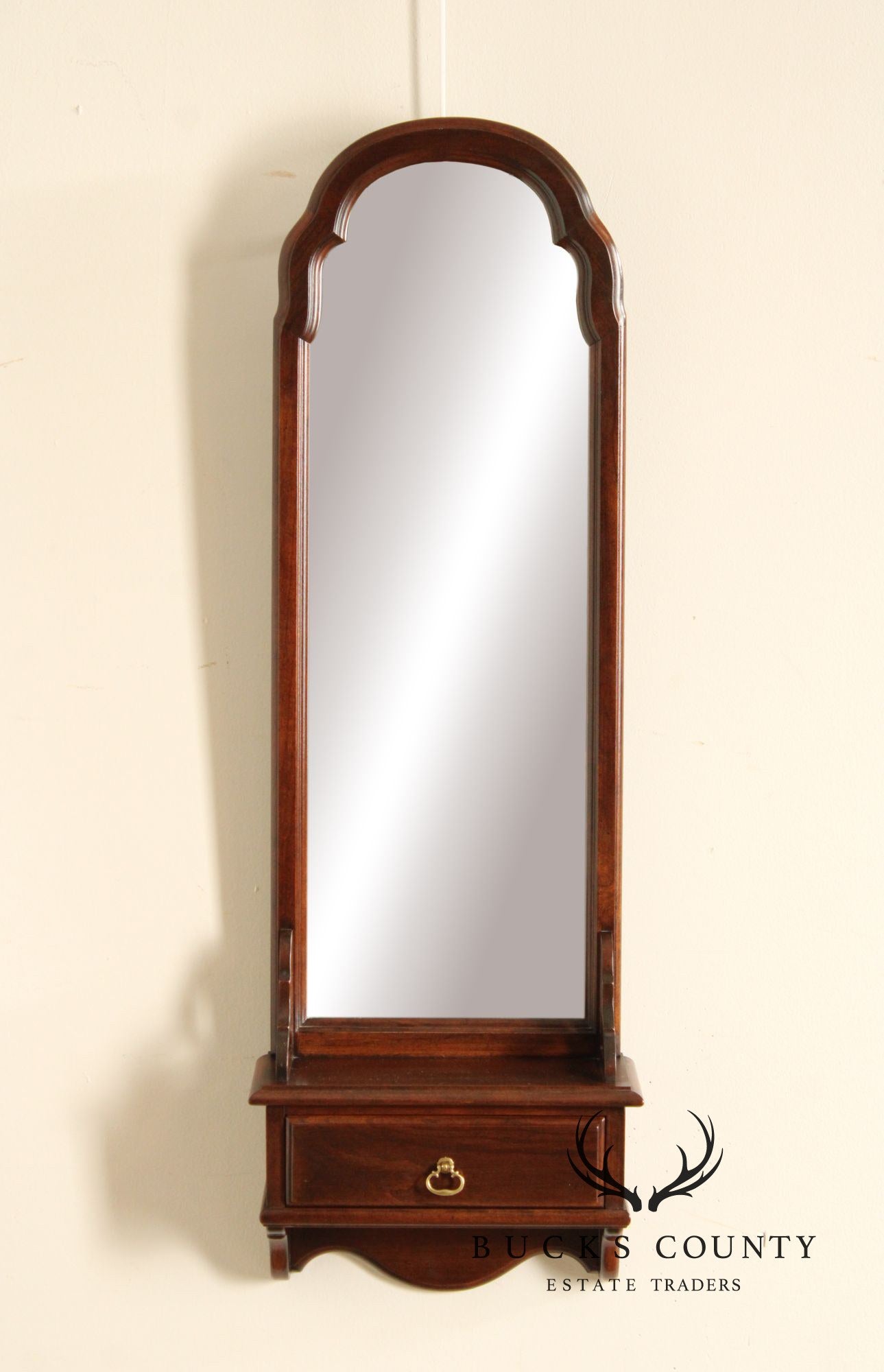 Ethan Allen Queen Anne Style Cherry Console Wall Mirror with Drawer