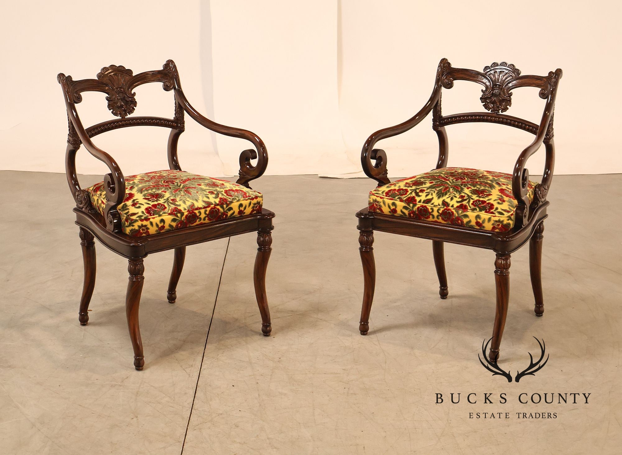 Smith & Watson Pair of Carved Mahogany Armchairs