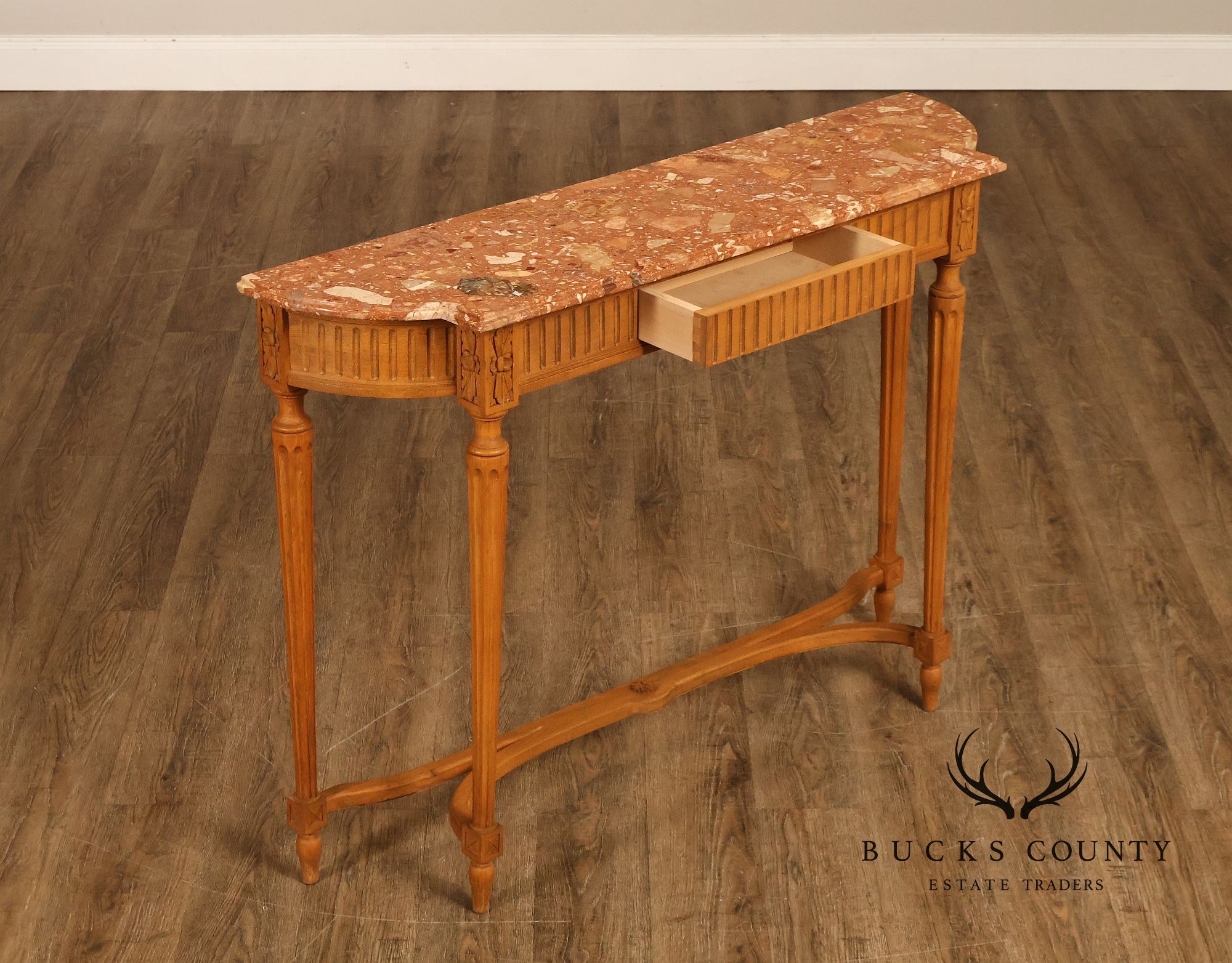 French Louis XVI Style Marble Top Narrow Console