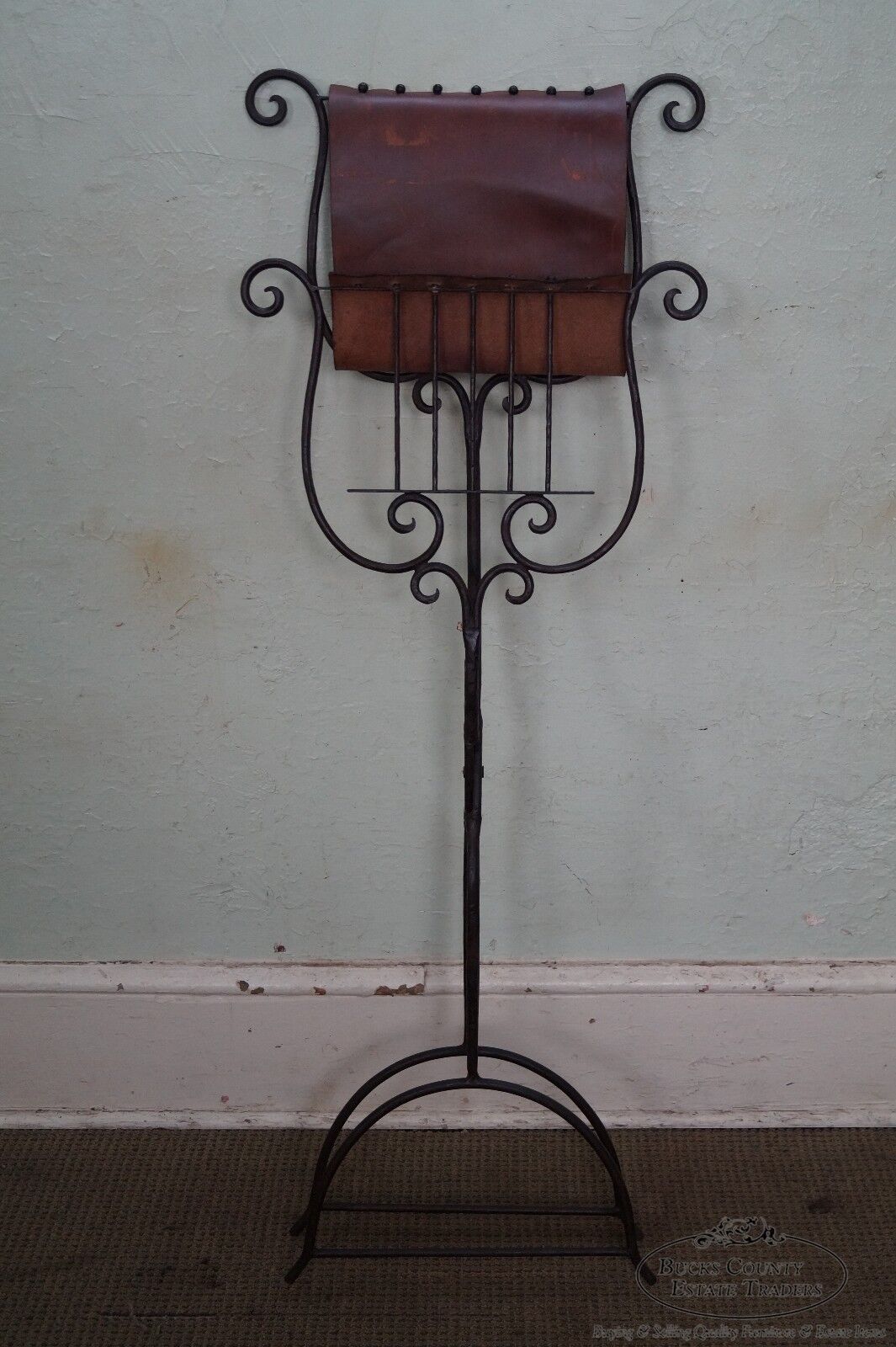 High Quality Hand Wrought Iron & Leather Lyre Music Stand