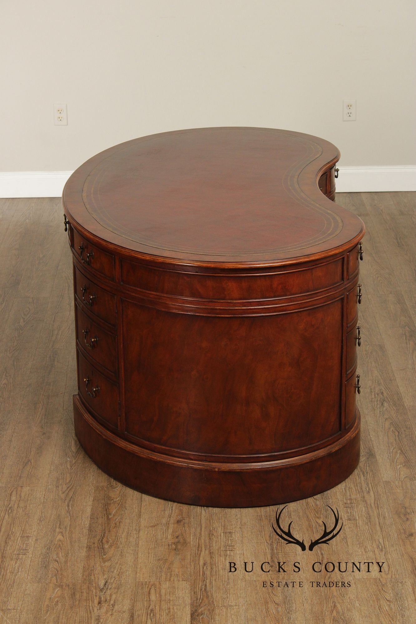 Regency Style Leather Top Walnut Kidney Executive Desk