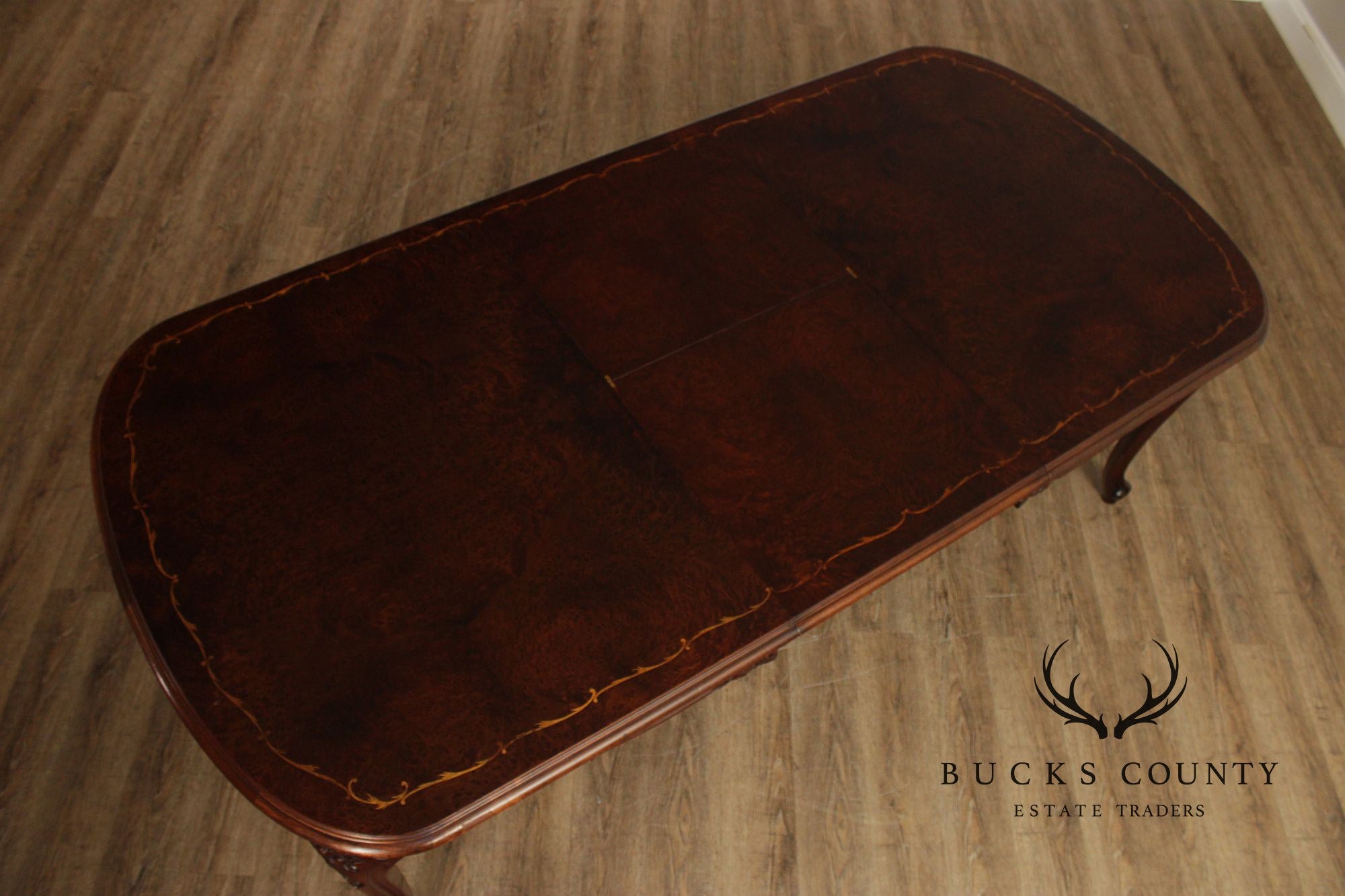 Louis XV Style Inlaid Burl Walnut Extendable Dining Table