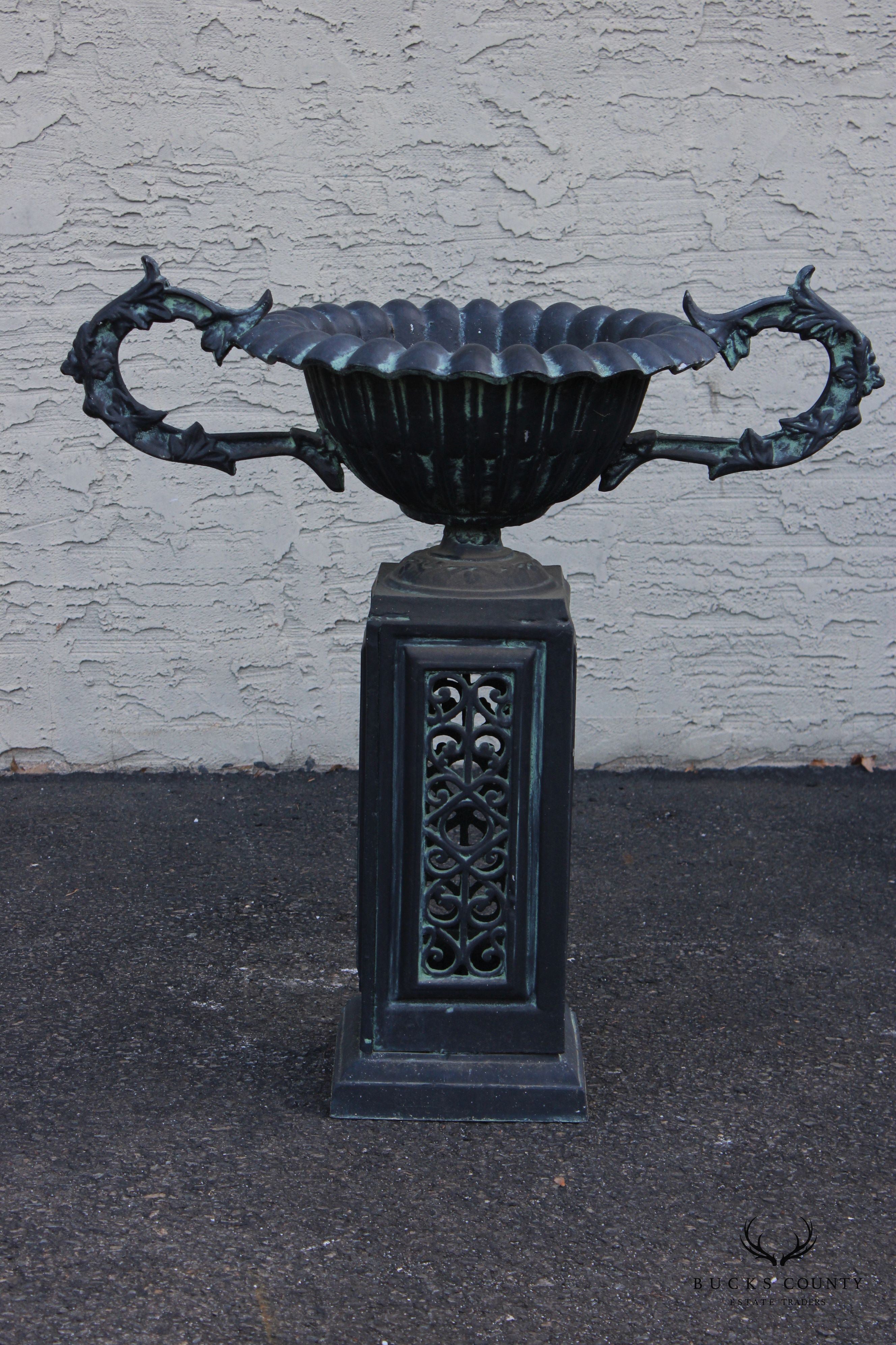 Victorian Style Pair of Cast Aluminum Outdoor Urn Planters