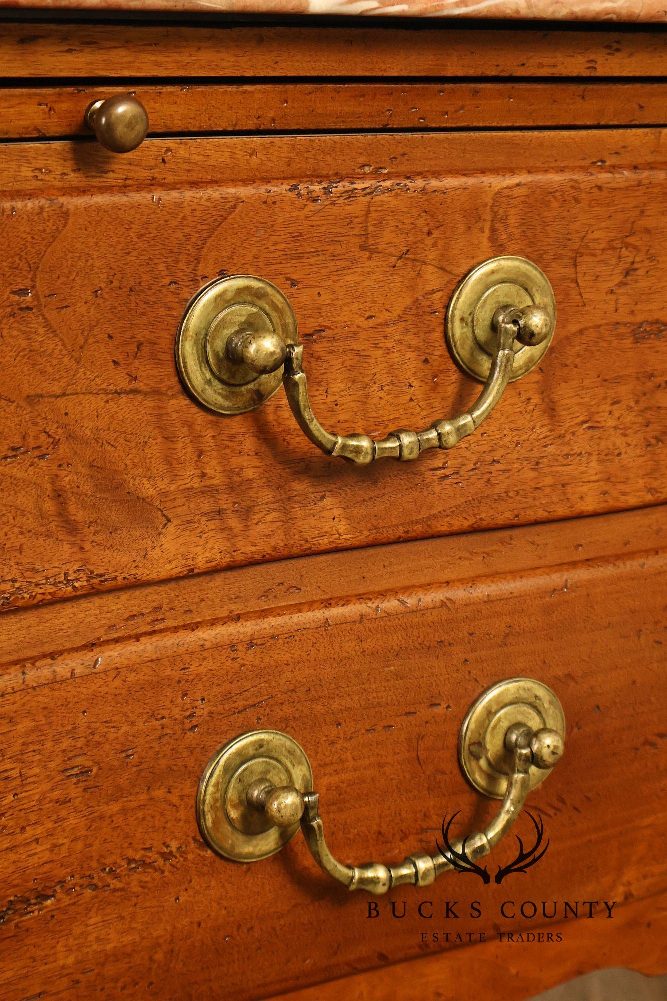 Don Ruseau French Louis XV Style Walnut Marble Top Commode