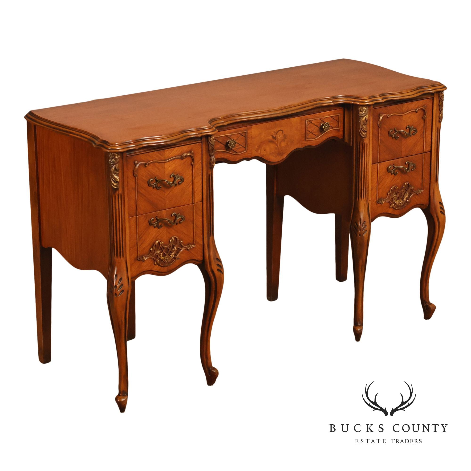 1930's French Louis XV Style SatinwoodInlaid Writing Desk Vanity