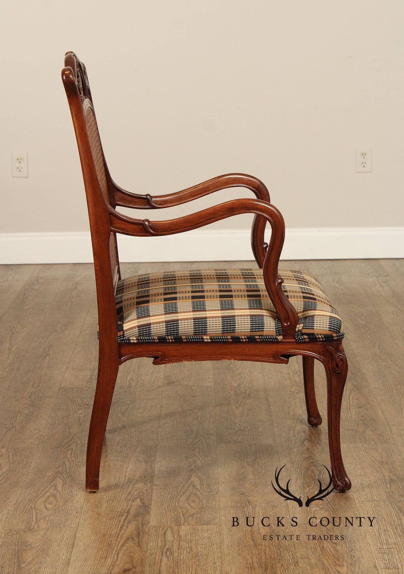 FRENCH ART NOUVEAU STYLE CANE BACK ARMCHAIR