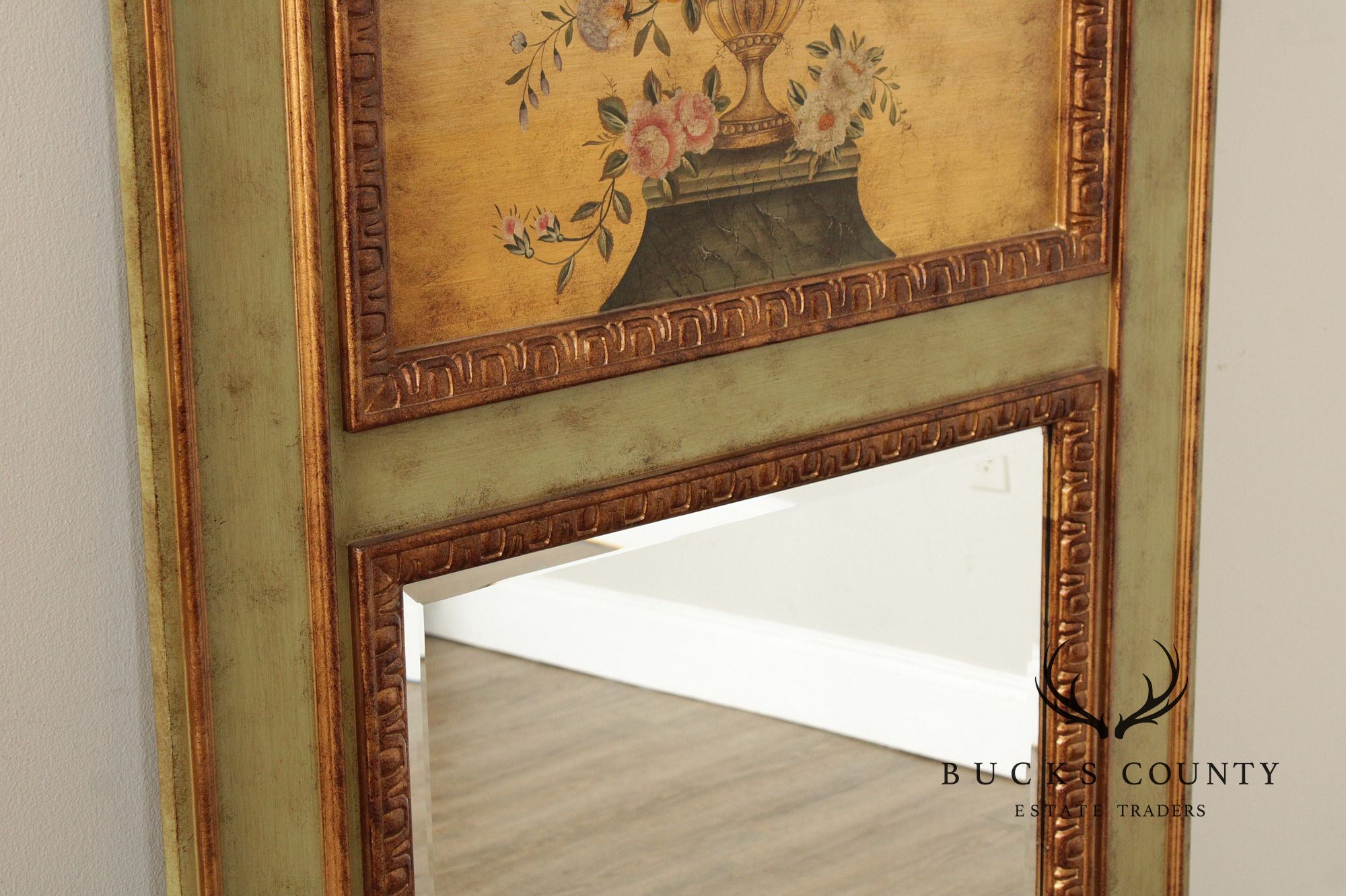 Traditional Distress Painted Large Trumeau Mirror