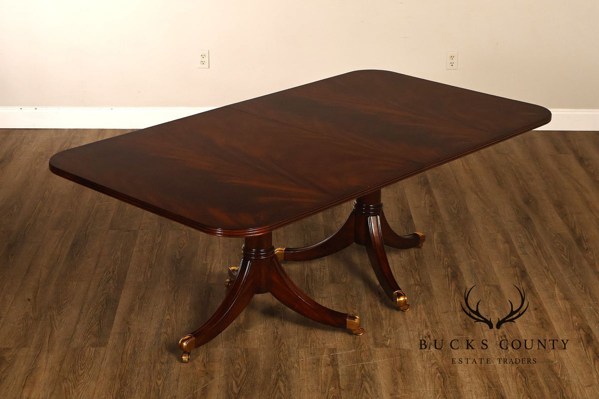 Maitland-Smith Mahogany Double Pedestal Extension Dining Table With Two Leaves