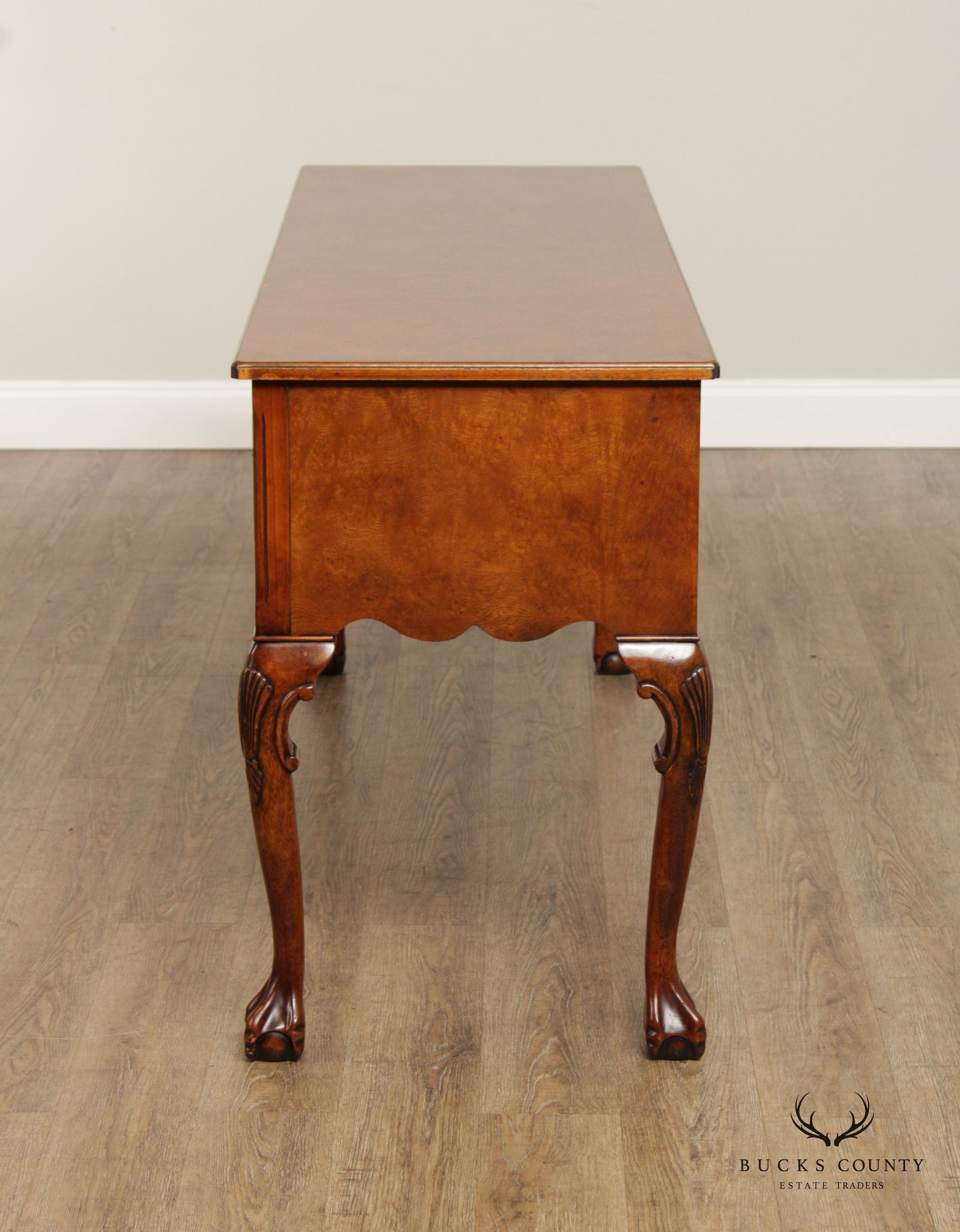 Georgian Style Carved Four Drawer Burl Walnut Sideboard