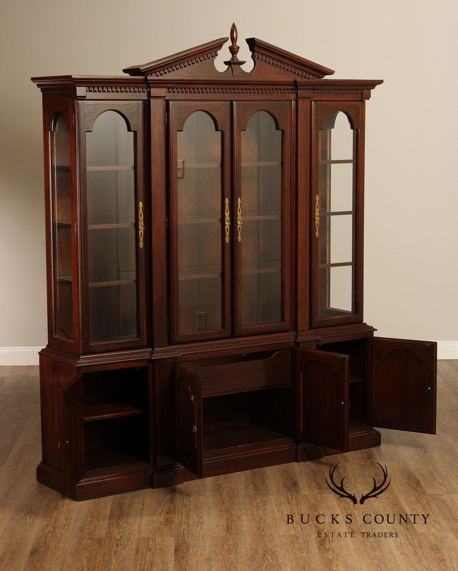 Harden Georgian Style Cherry Breakfront China Cabinet Bookcase