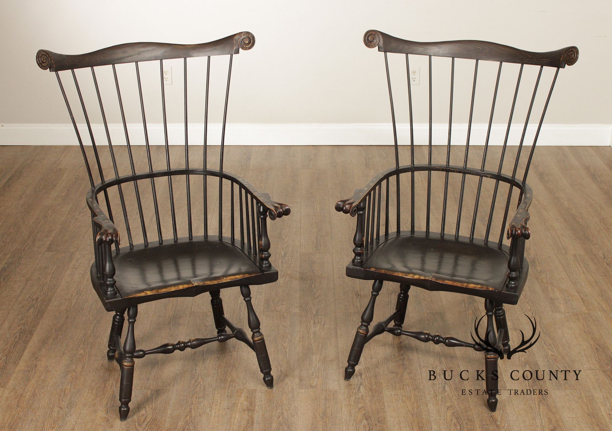 Ashlen Pair of Crackle Painted Windsor Armchairs