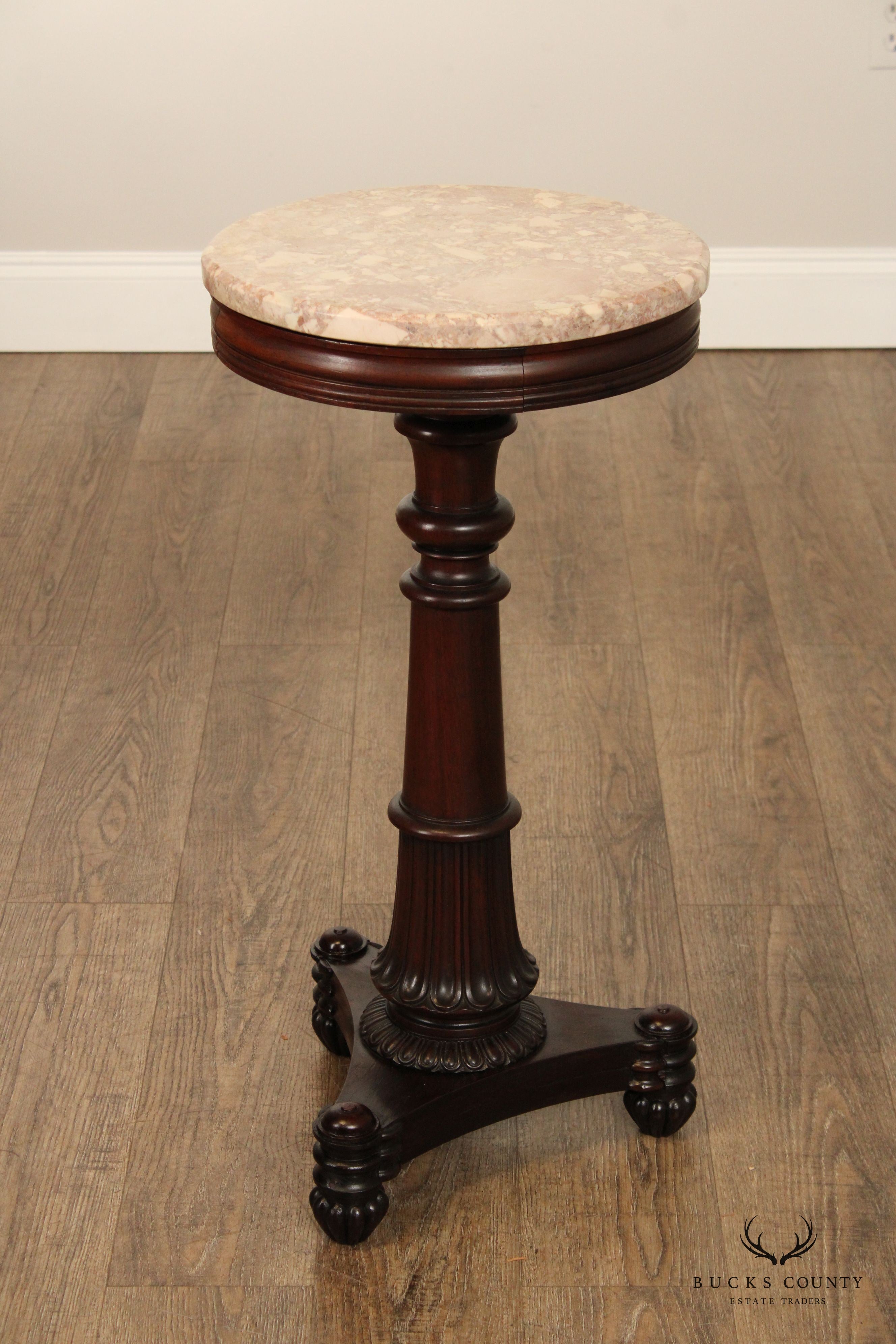 Antique Classical Mahogany Marble Top Pedestal