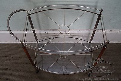 Mid Century Modern Italian Walnut Brass & Glass Serving Cart