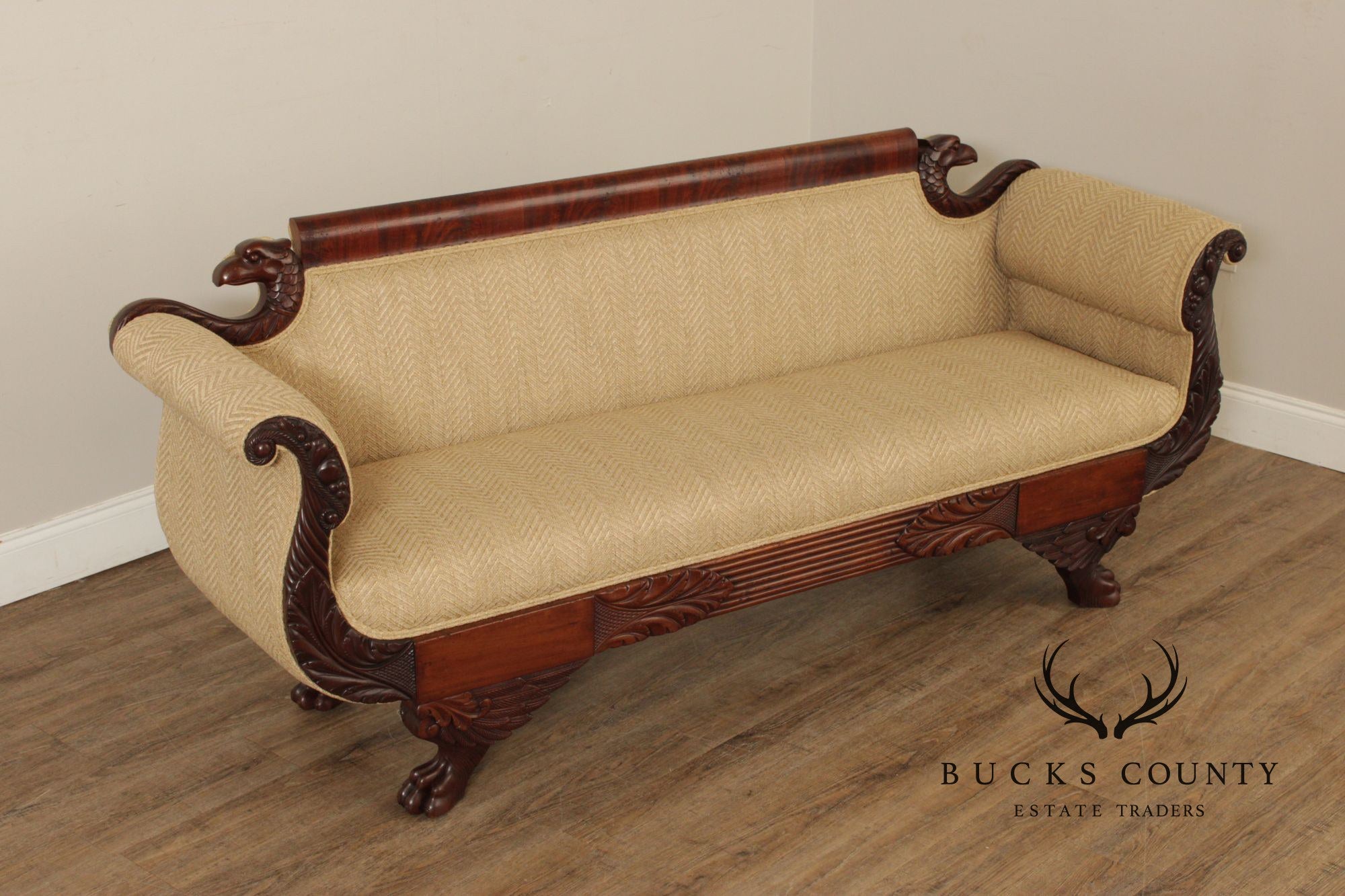 Antique American Empire Carved Mahogany Sofa