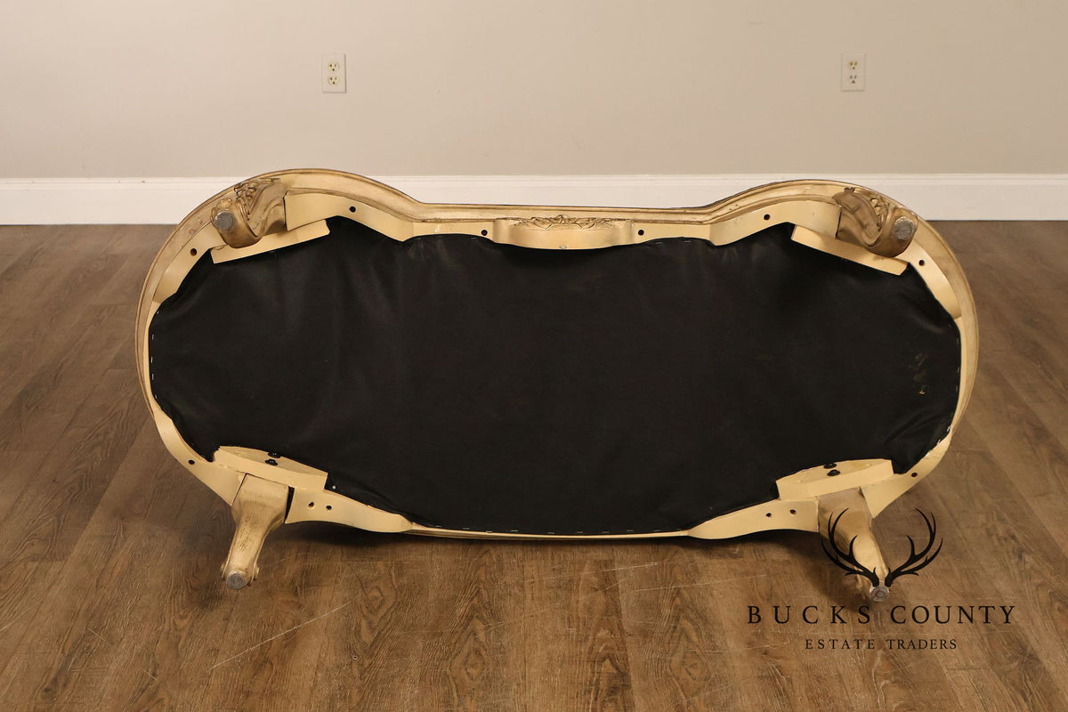 French Louis XV Style Carved Painted Upholstered Bench
