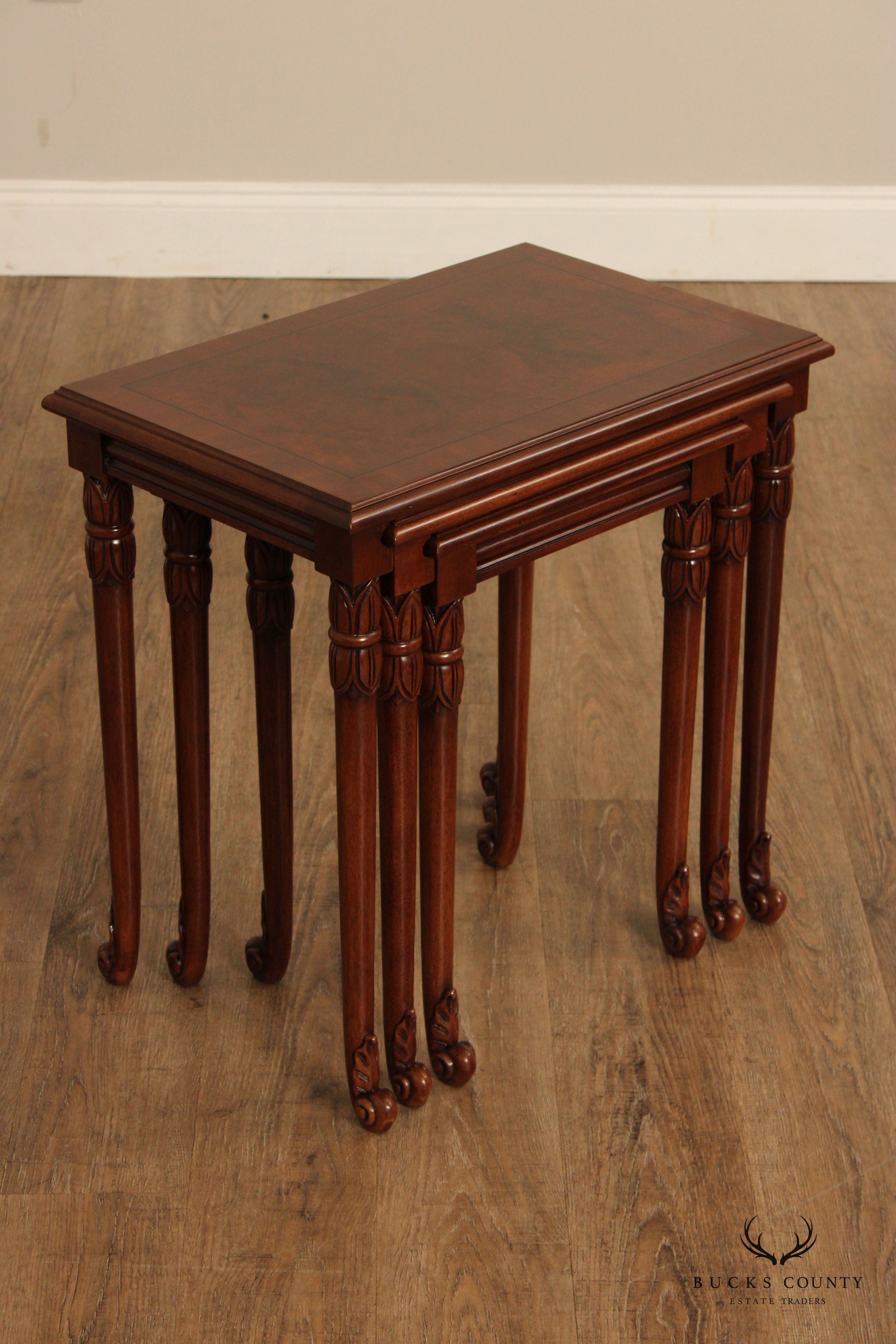 Karges French Regency Style Set Of Three Walnut Nesting Tables