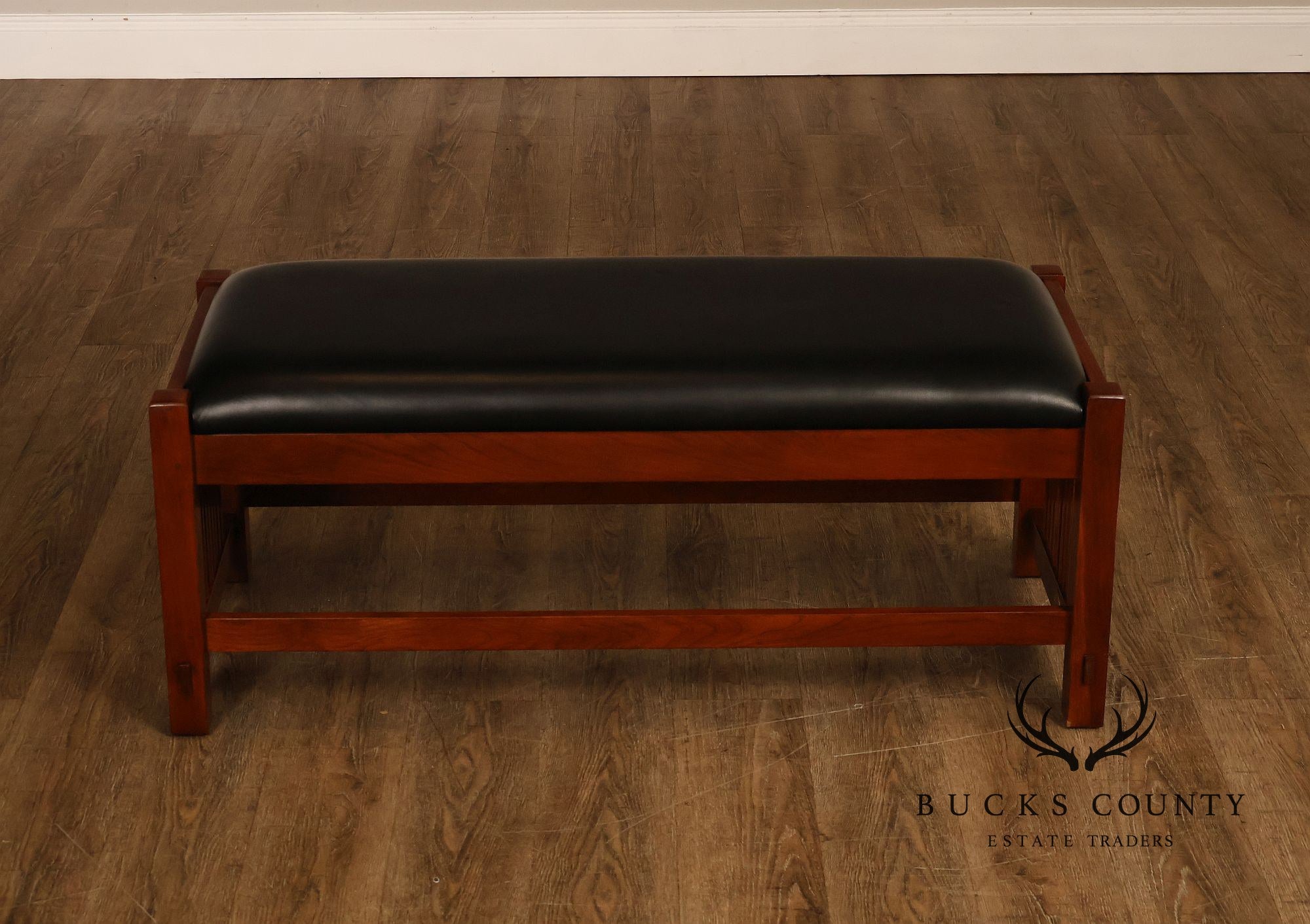 Stickley Mission Collection Leather and Cherry Spindle Bench