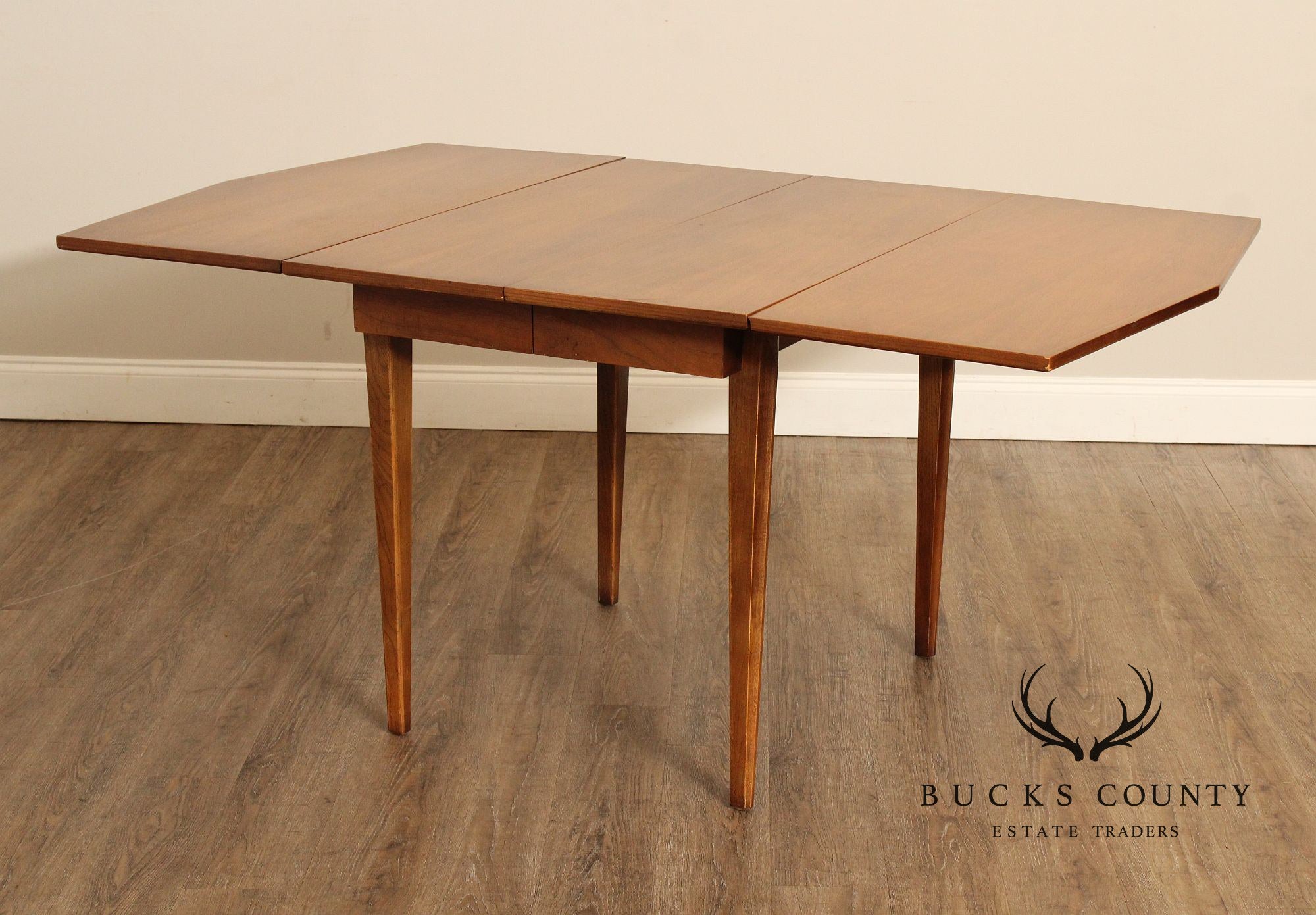 Mid Century Modern Walnut Extendable Drop Leaf Dining Table