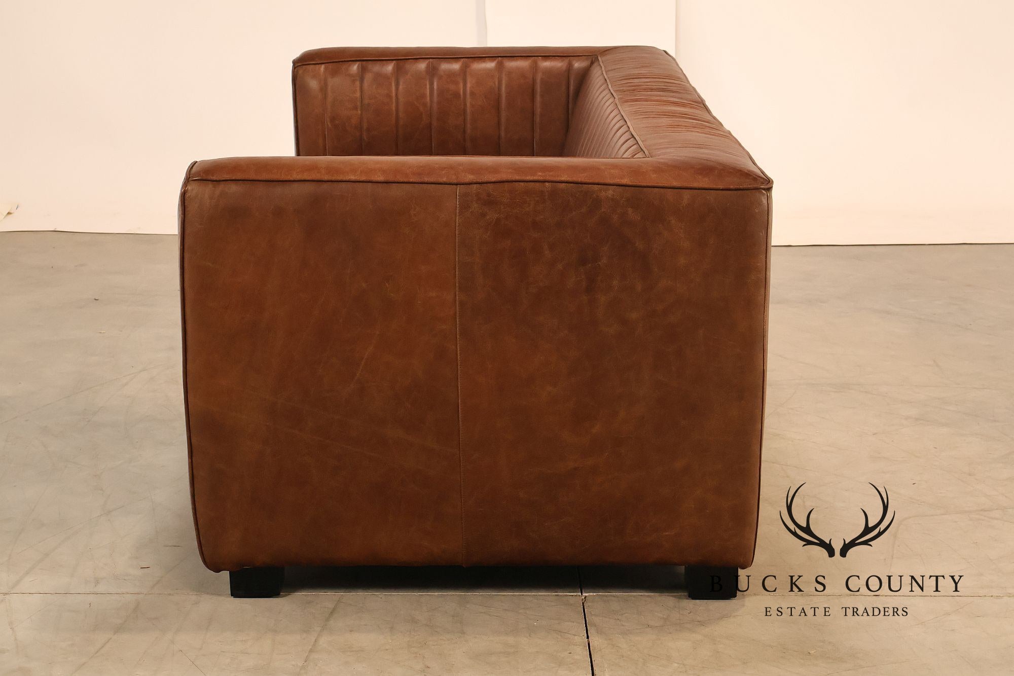 Art Deco Style Brown Leather Sofa