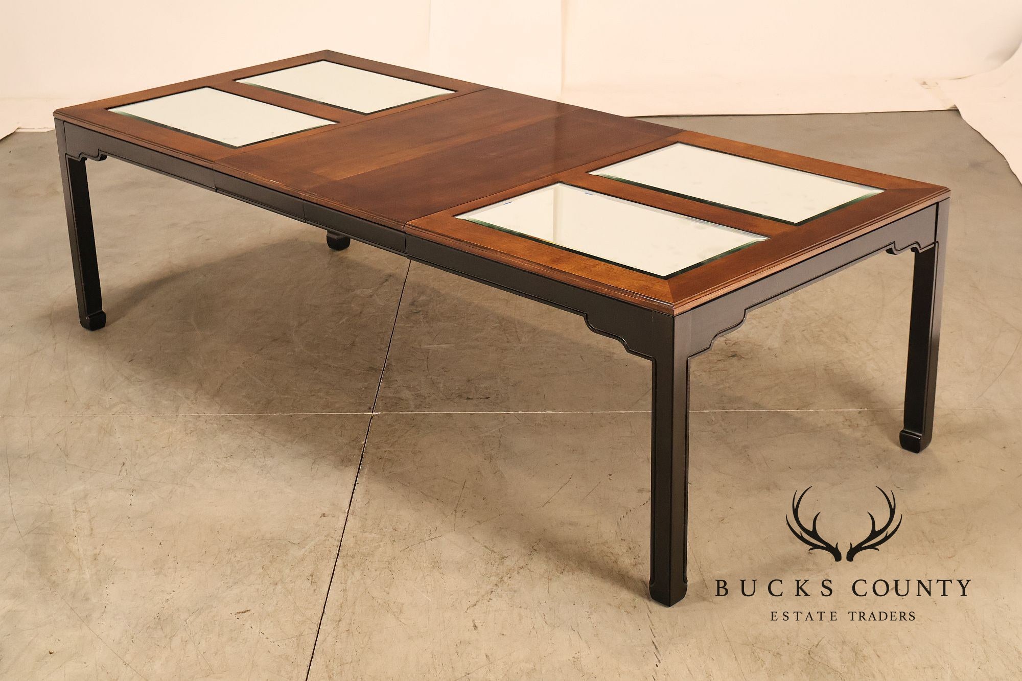 Thomasville Asian Chinoiserie Style Two Tone Wood And Mirrored Coffee Table