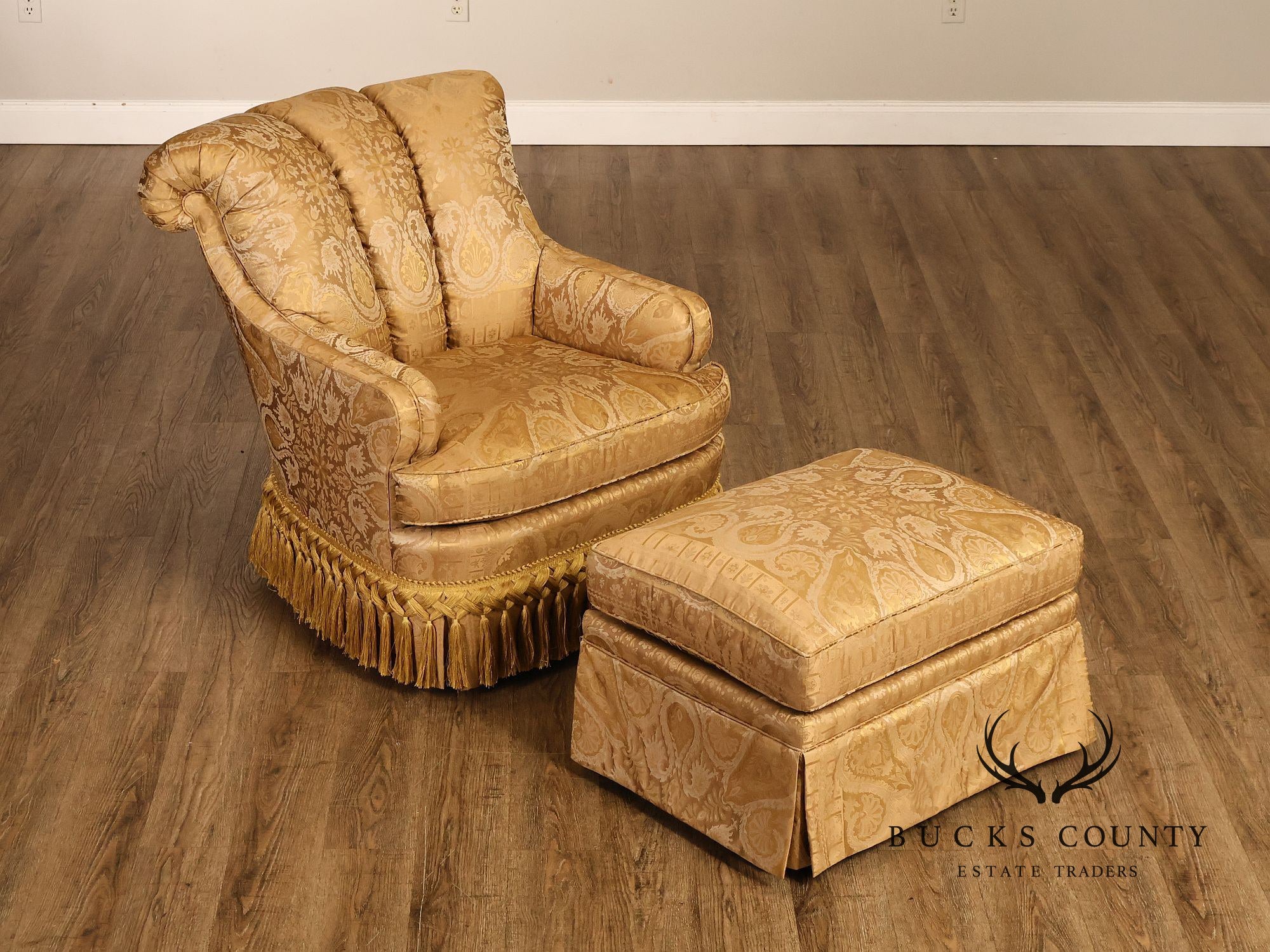TRS Furniture Traditional Gold D amask Upholstered Lounge Chair And Ottoman